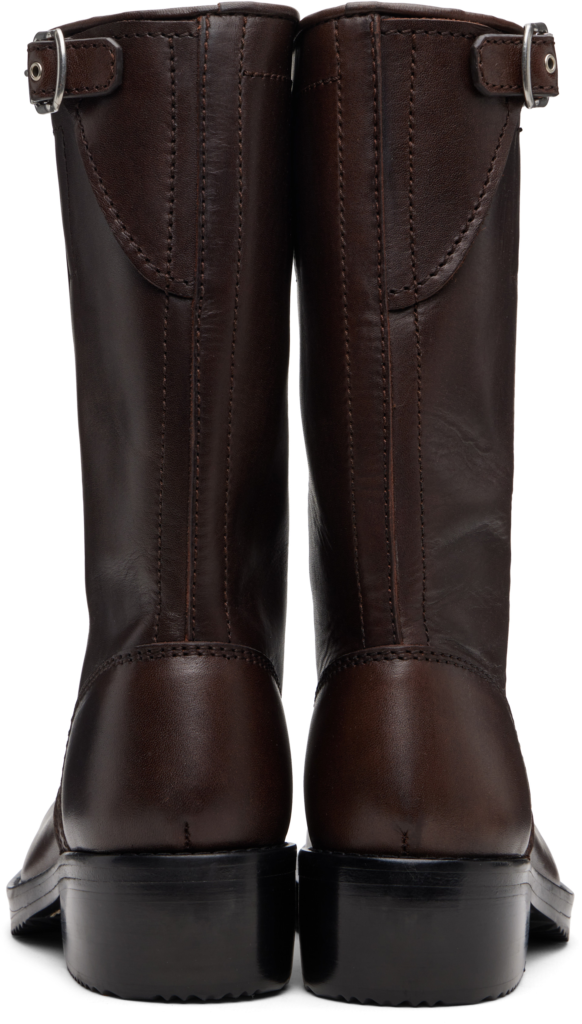 Dries Van Noten: Brown Leather Biker Boots | SSENSE Dries Van Noten: Brown Leather Biker Boots | SSENSE