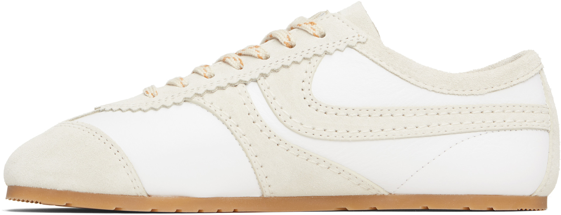 週末セール　DRIES VAN NOTEN ホワイトオーバーオール S Dries Van Noten: White & Beige Suede Sneakers | SSENSE