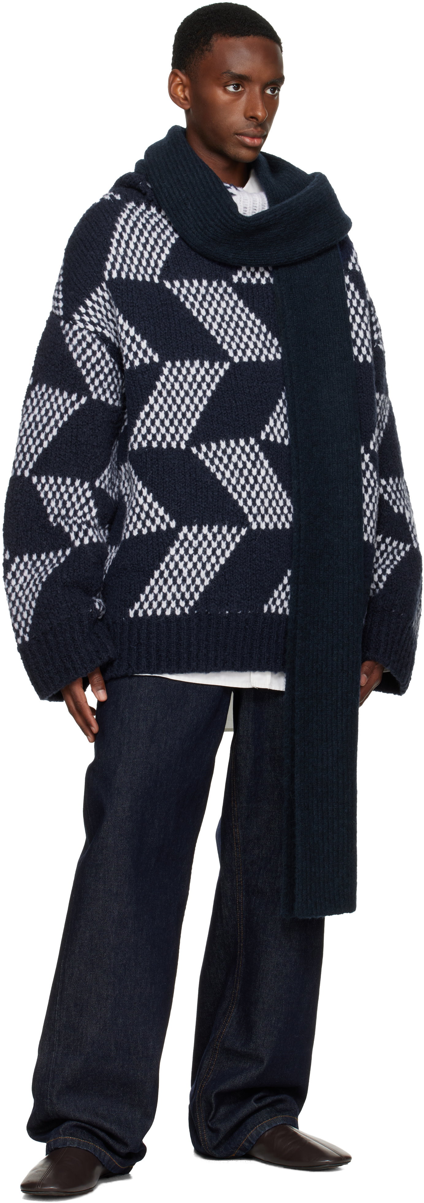 Dries Van Noten - 네이비 울 스카프