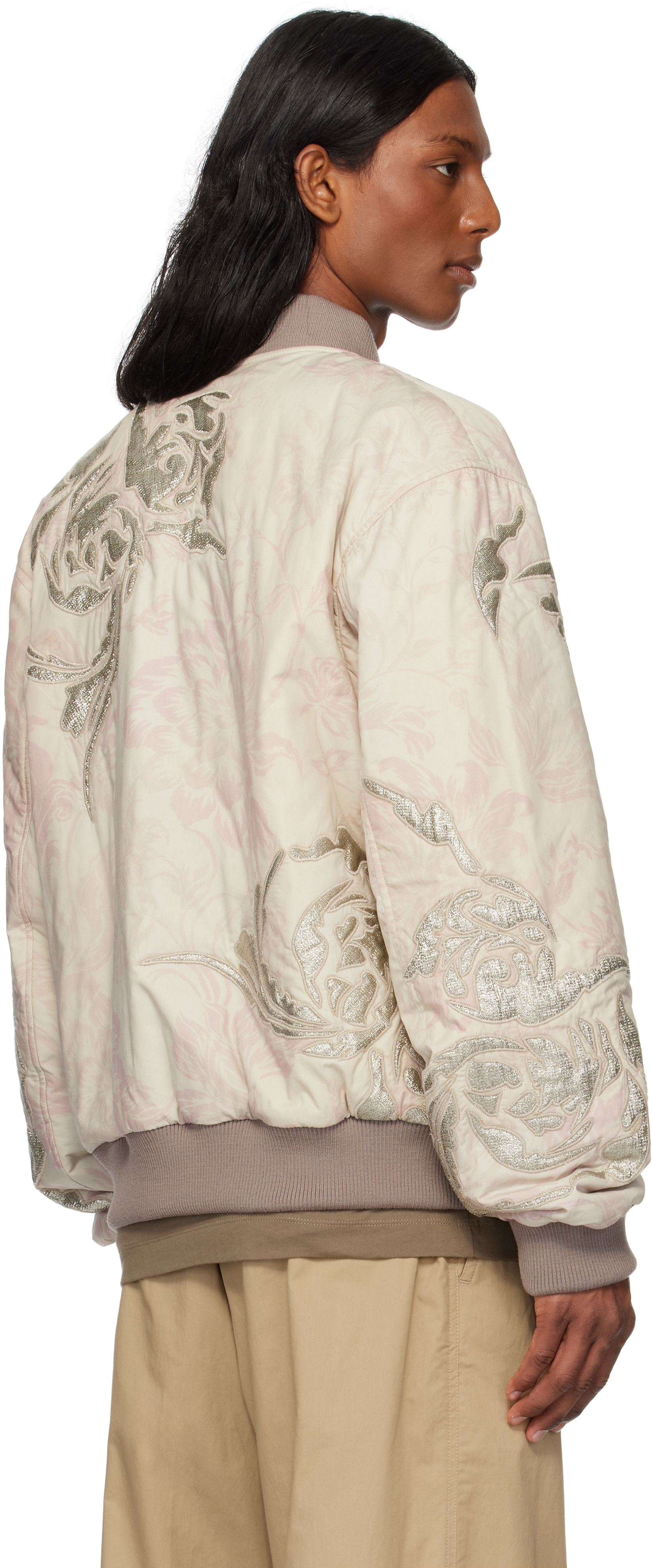 Dries Van Noten: Off-White & Pink Floral Reversible Bomber Jacket