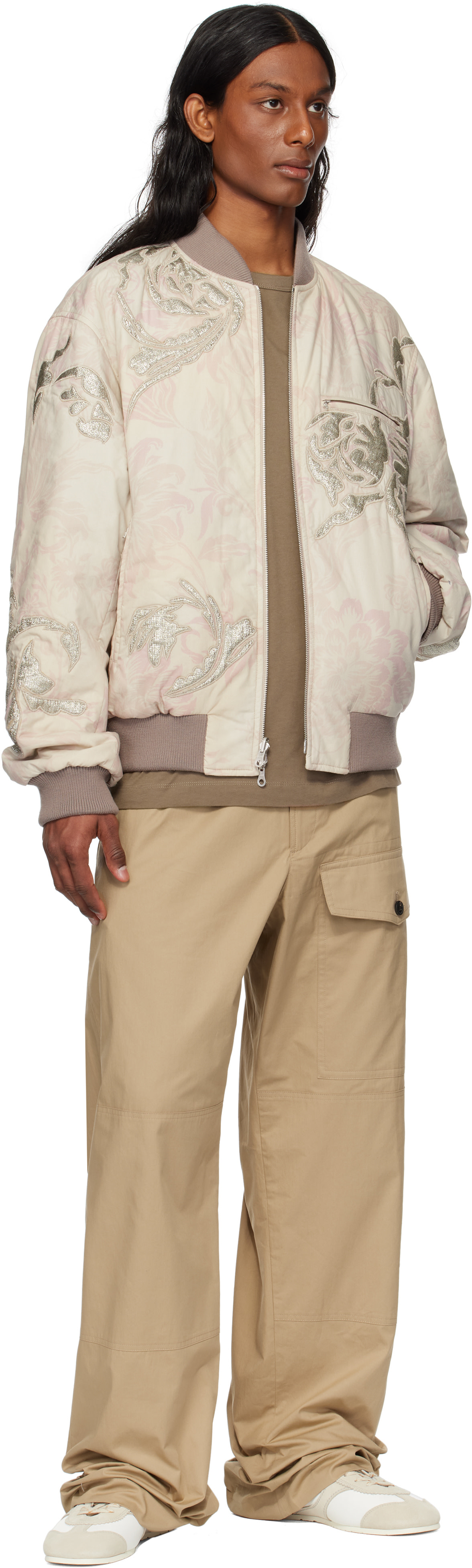 Dries Van Noten: Off-White & Pink Floral Reversible Bomber Jacket