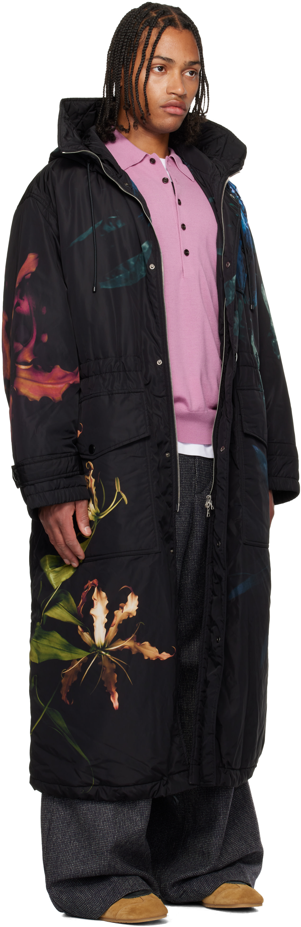 Dries Van Noten - 블랙 프린트 나일론 파카