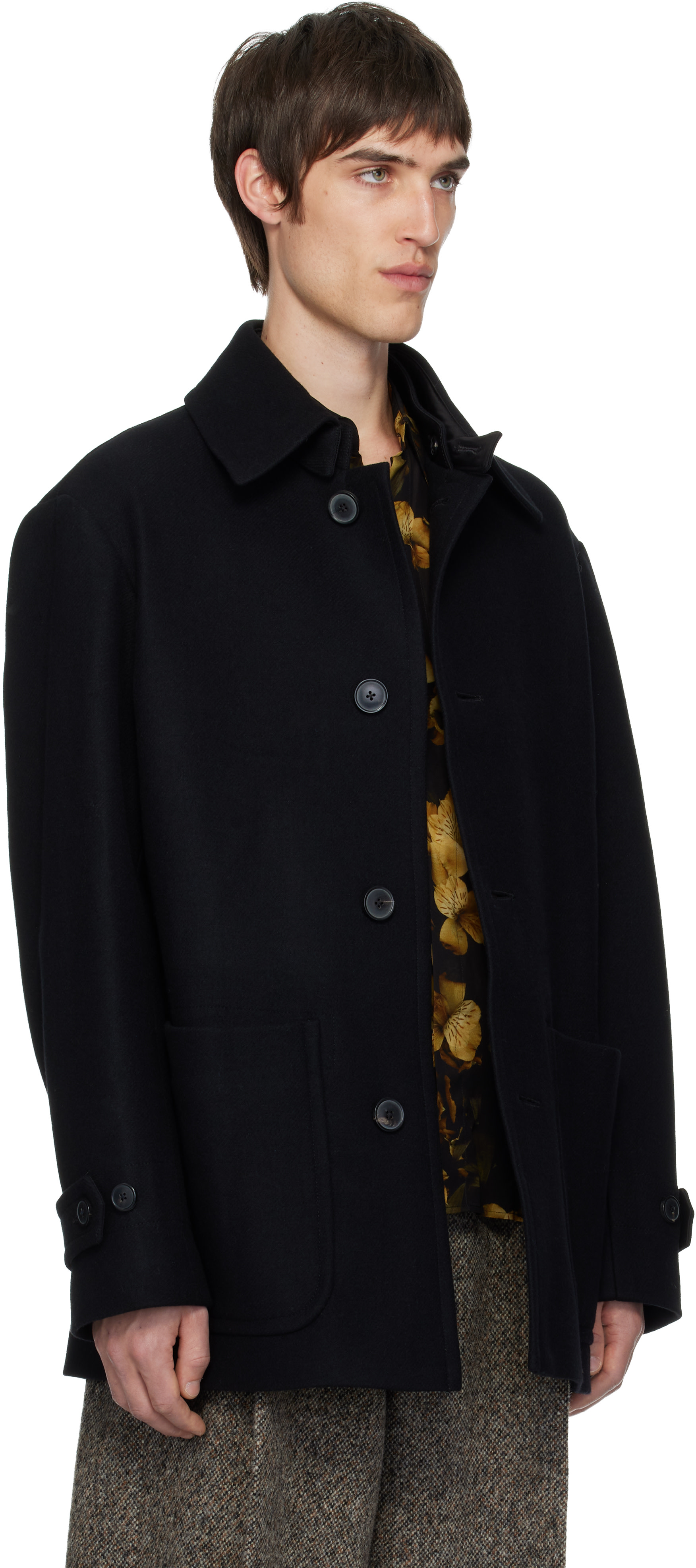【DRIES VAN NOTEN】 コート 黒 Dries Van Noten: Black Wool Coat | SSENSE