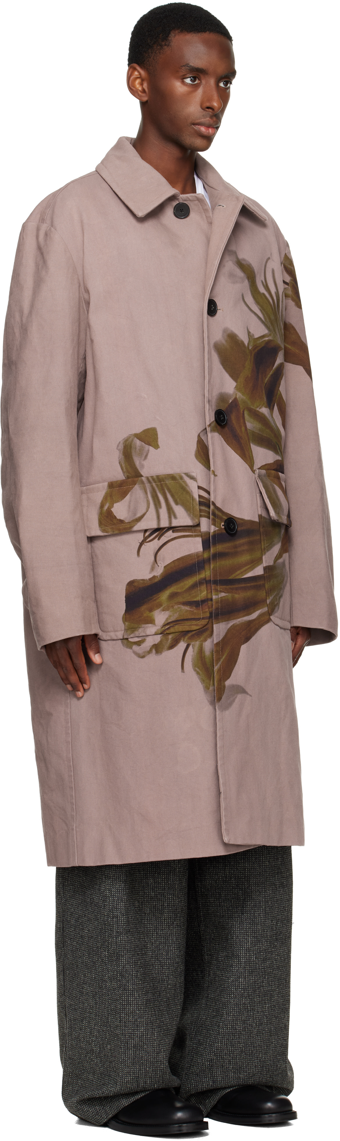 dries van noten プリント花柄コート ベージュ　38 Dries Van Noten: Pink Floral Coat | SSENSE