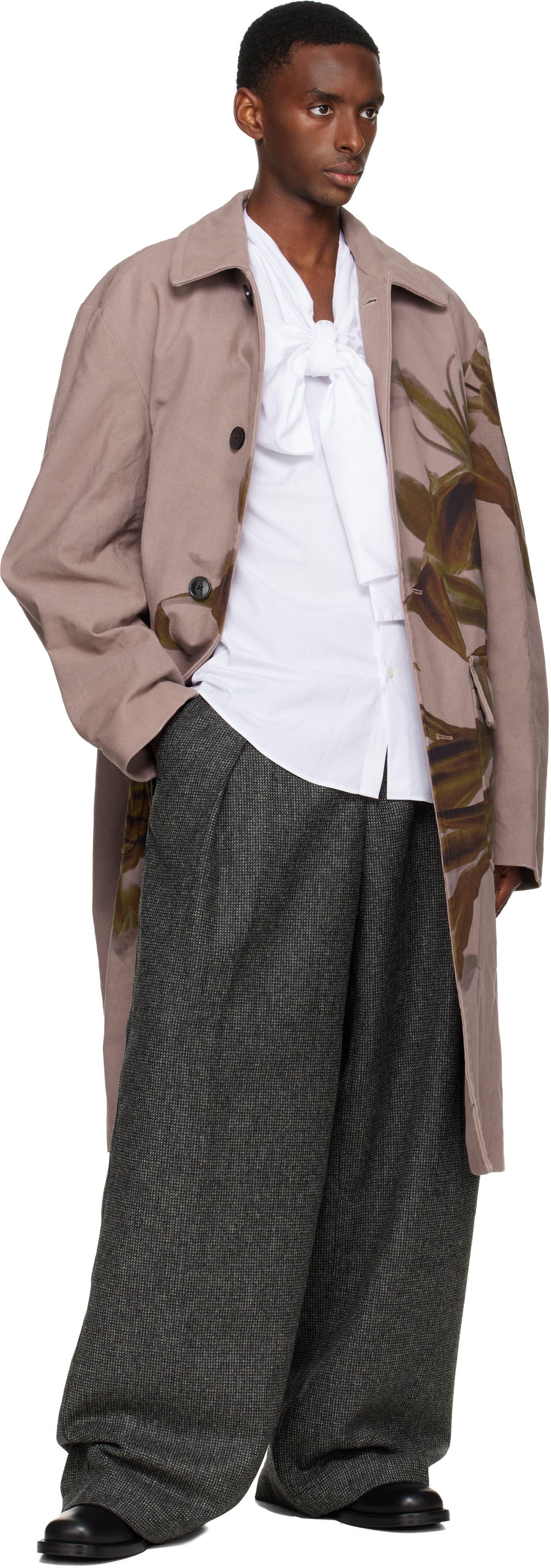 Dries Van Noten ハンドペイント風 ジャケット ポリエステル Dries Van Noten: Pink Floral Coat | SSENSE