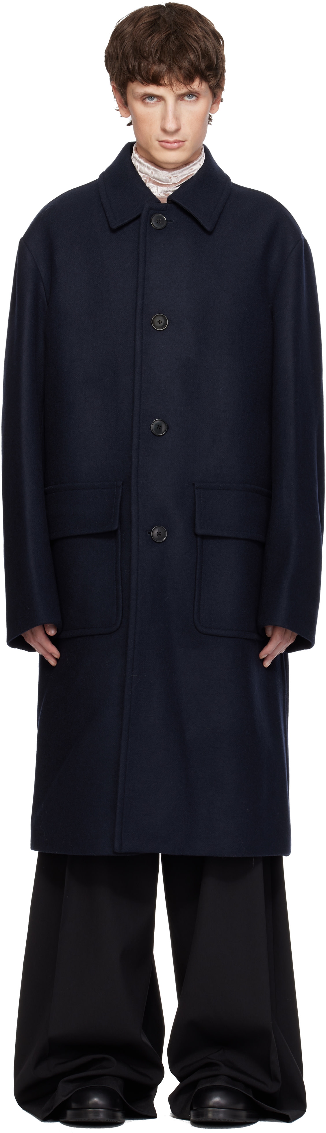 DRIES VAN NOTEN WOOL JACKET COAT ネイ Dries Van Noten: Navy Wool Coat | SSENSE