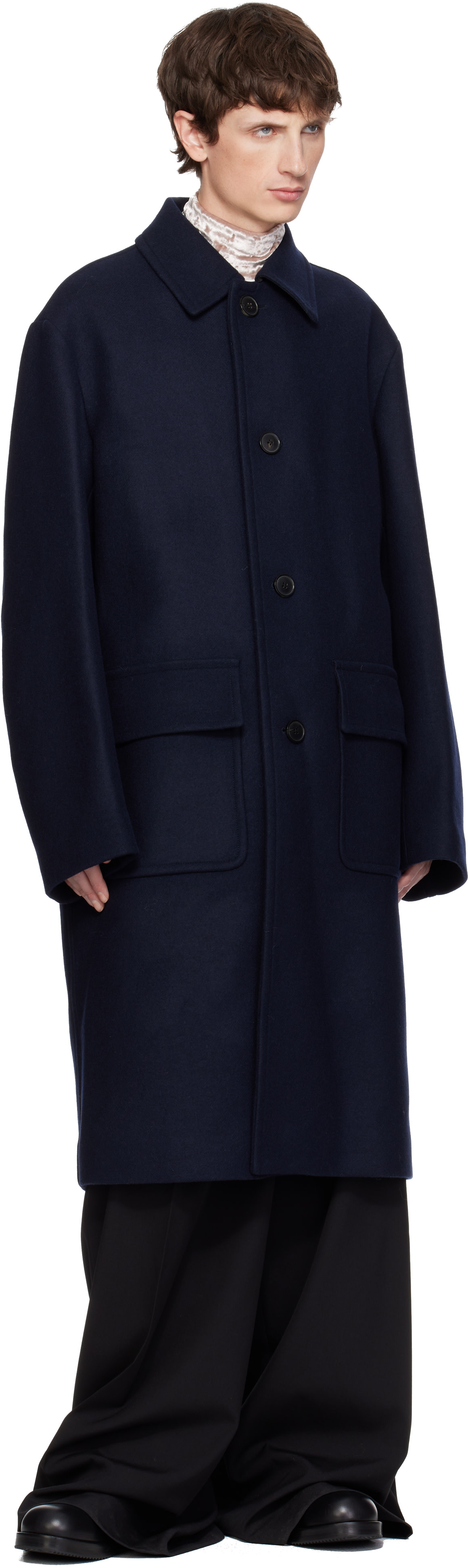 Dries Van Noten: Navy Wool Coat | SSENSE