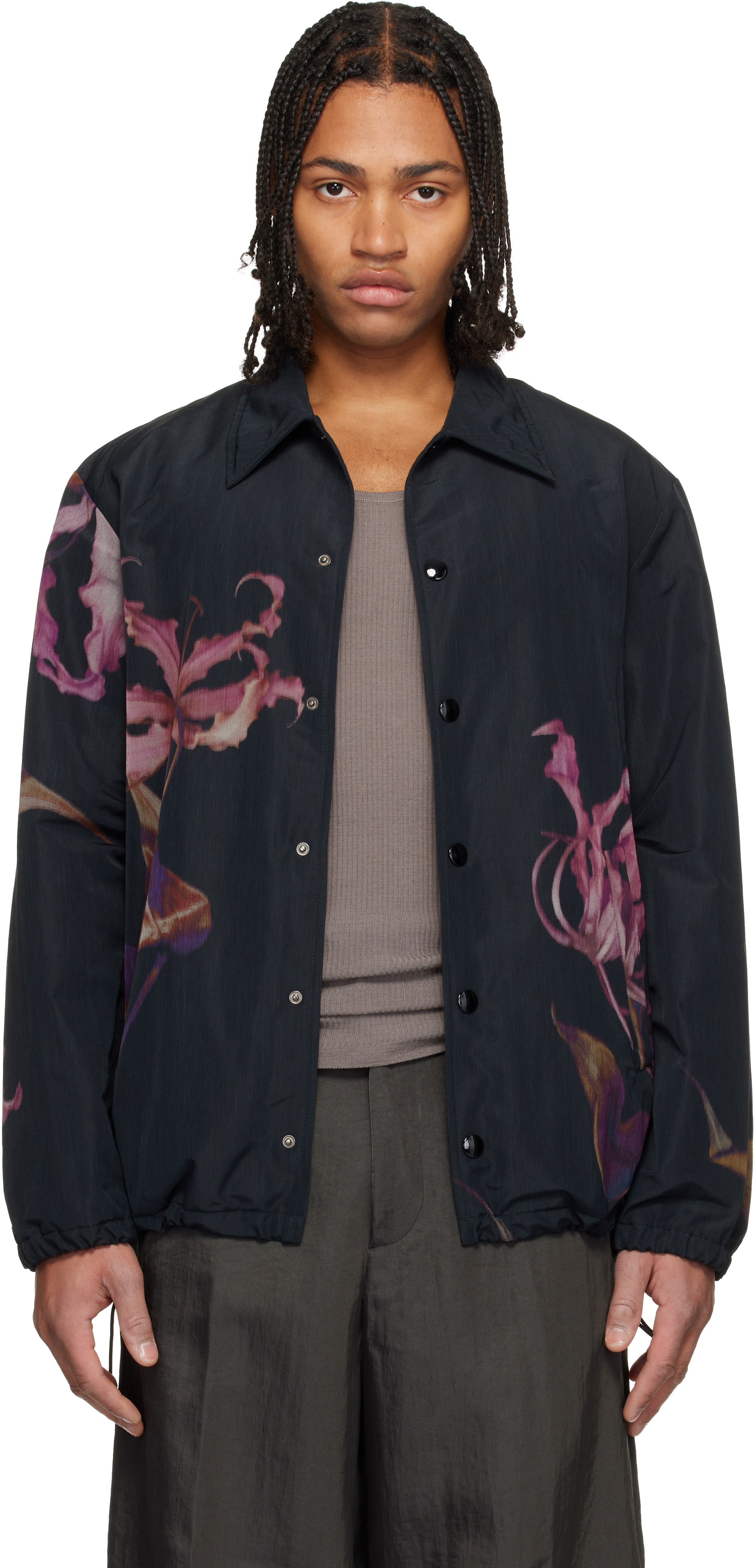 Dries Van Noten: Black Printed Jacket | SSENSE