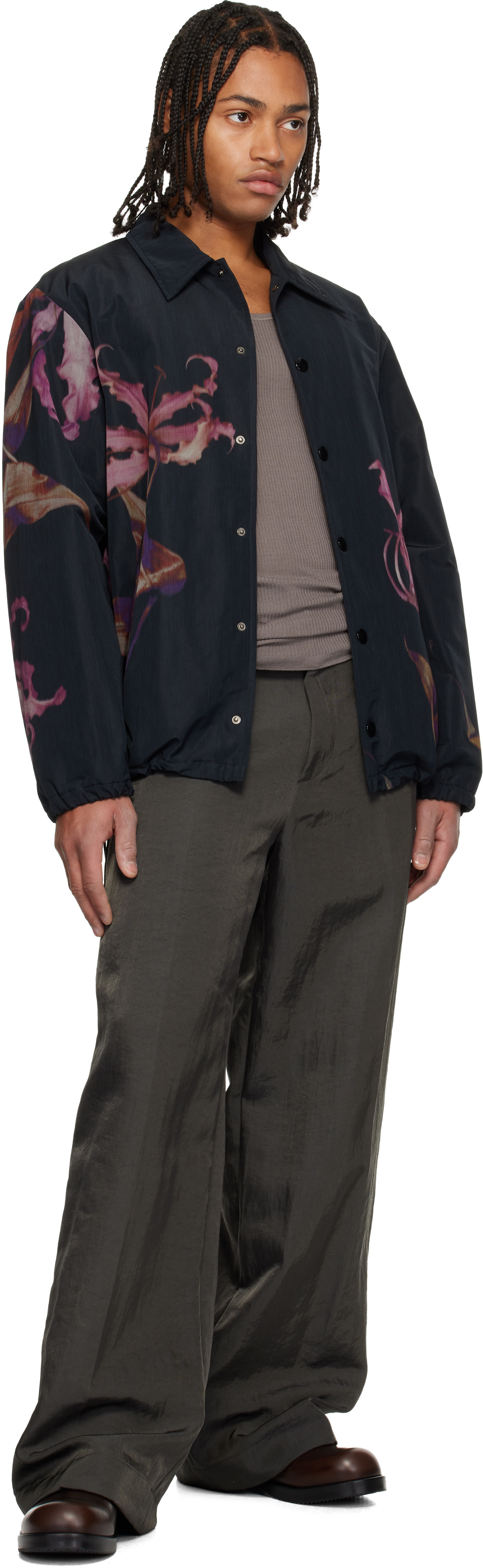 Dries Van Noten ハンドペイント風 ジャケット ポリエステル Dries Van Noten: Pink Floral Coat | SSENSE