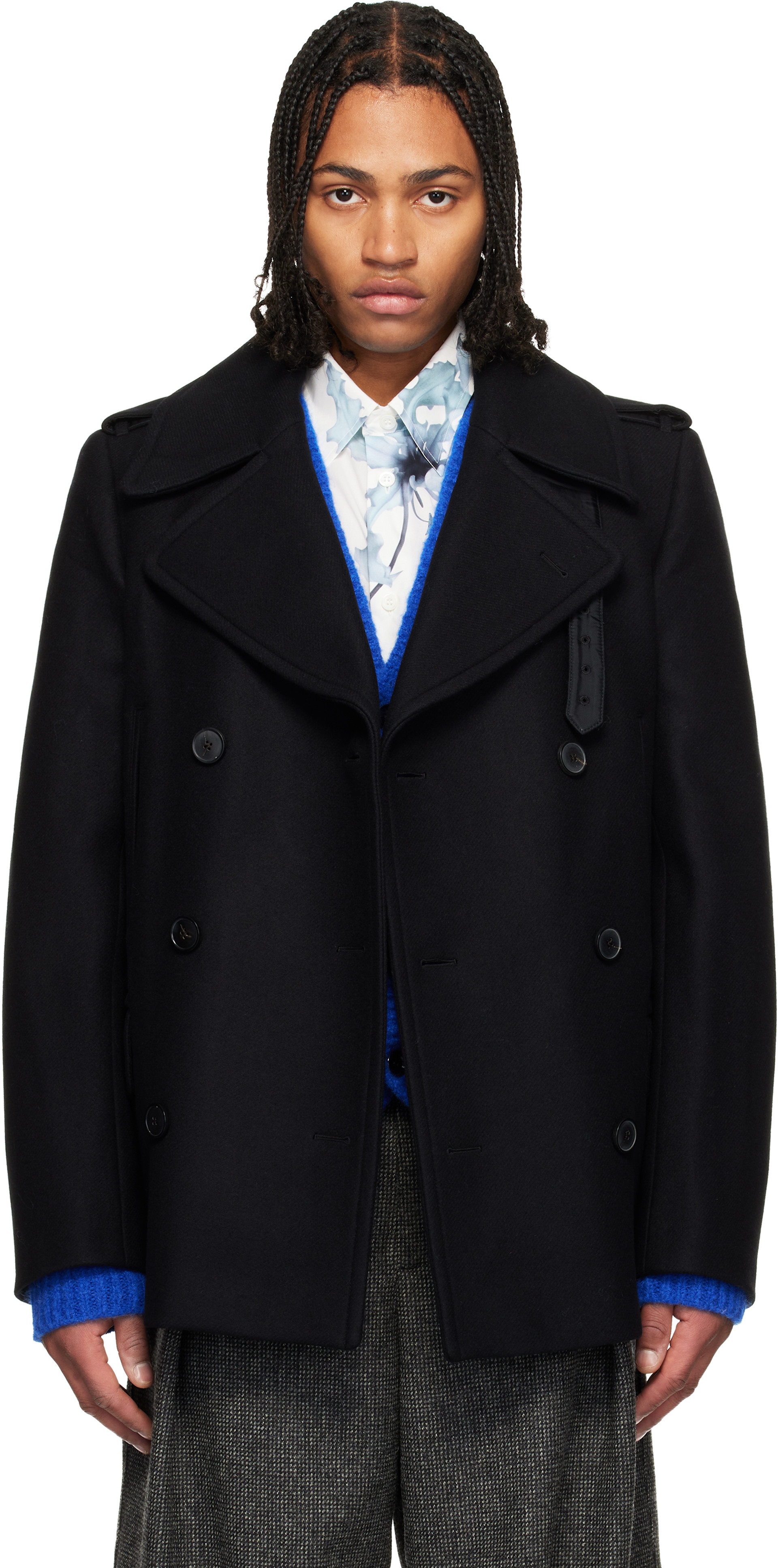 Dries Van Noten: Black Melton Peacoat | SSENSE
