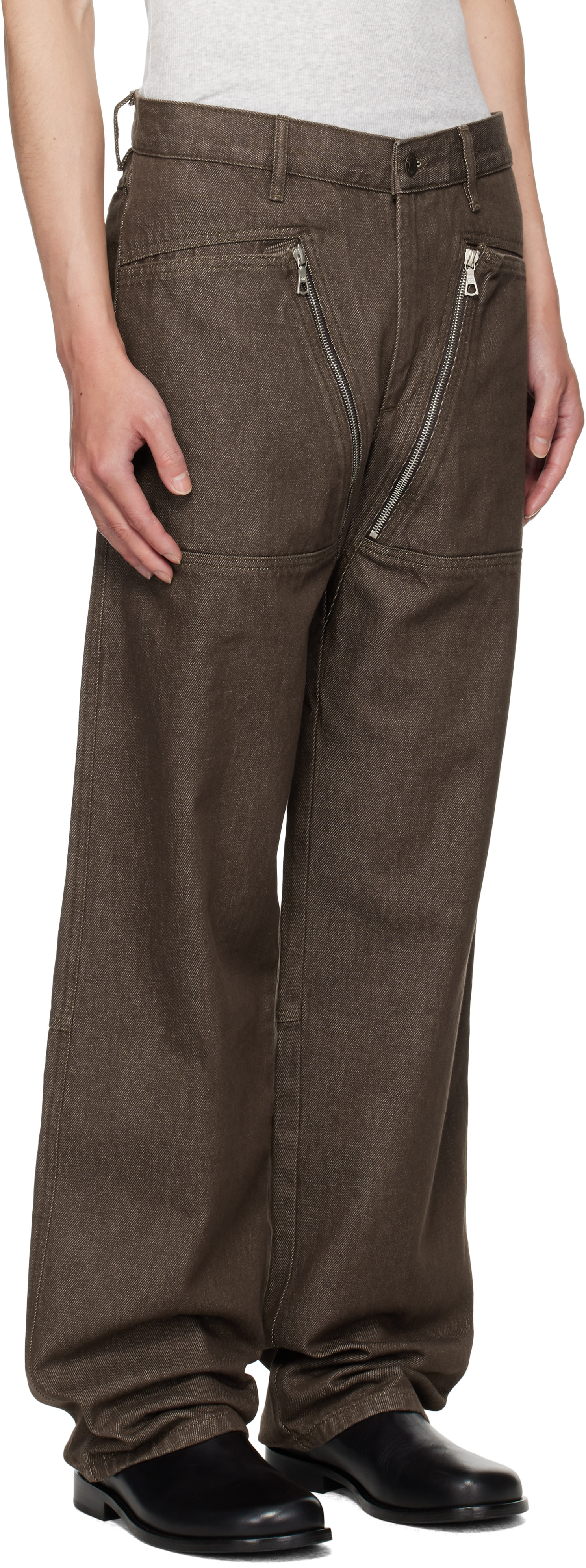 Dries Van Noten: Brown Paneled Jeans | SSENSE