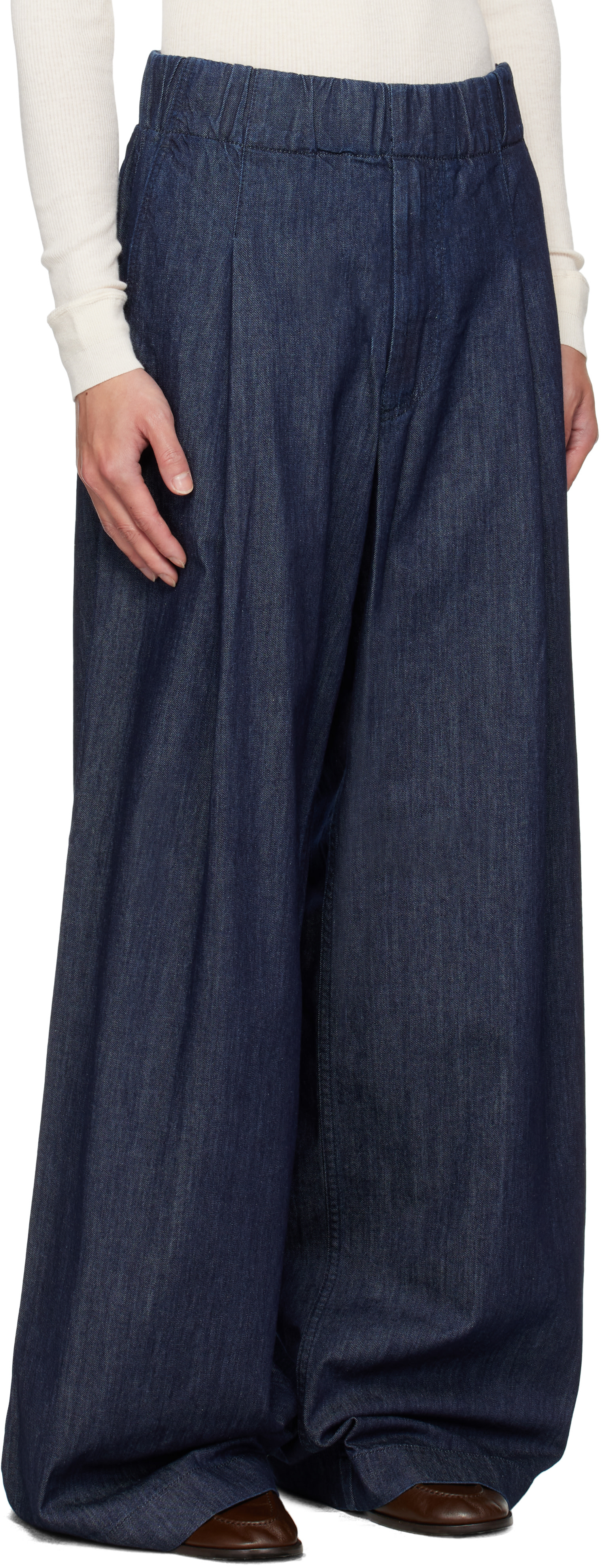 【DRIES VAN NOTEN】23AW NAVY TUCK JEANS 30 Dries Van Noten: Navy Drawstring Jeans | SSENSE