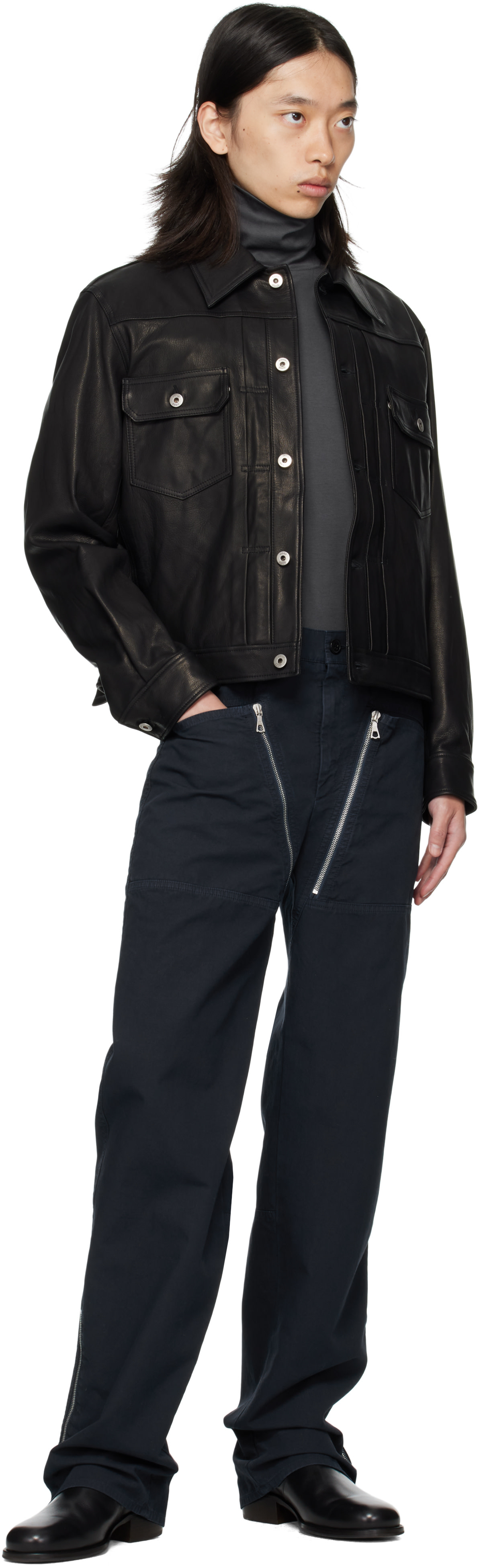 Dries Van Noten: Navy Zip Trousers | SSENSE