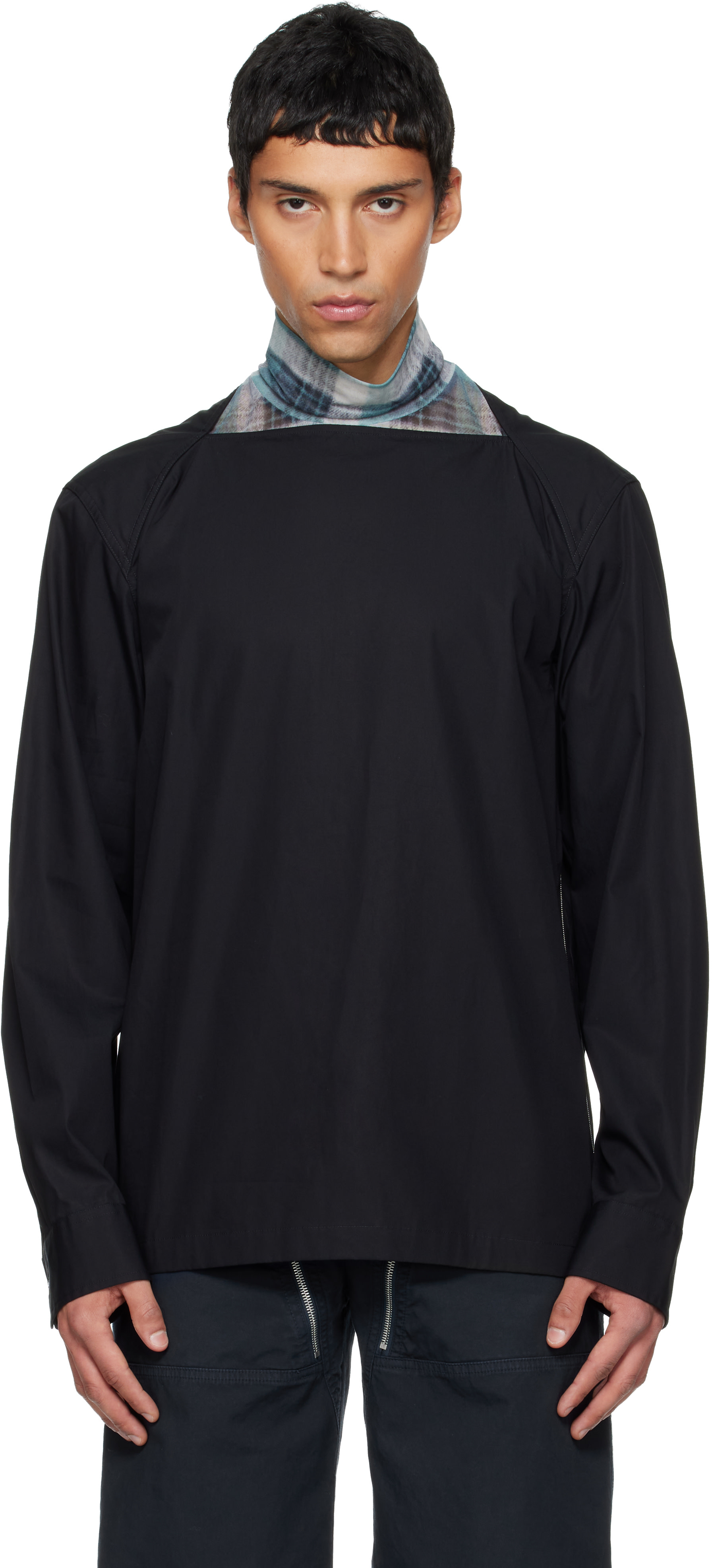 Dries Van Noten: ブラック Boat Neck Cotton シャツ | SSENSE 日本