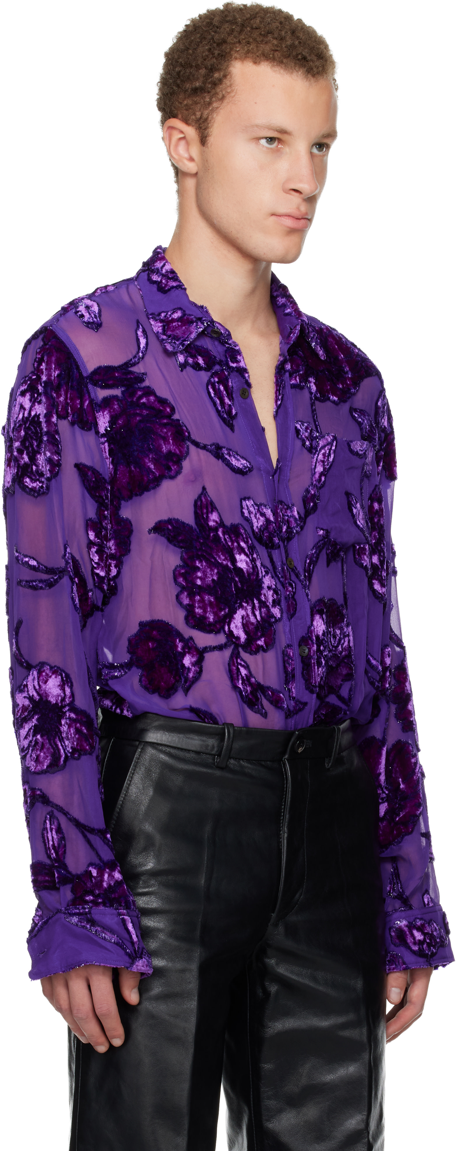 Dries Van Noten: Purple Fitted Sheer Shirt | SSENSE