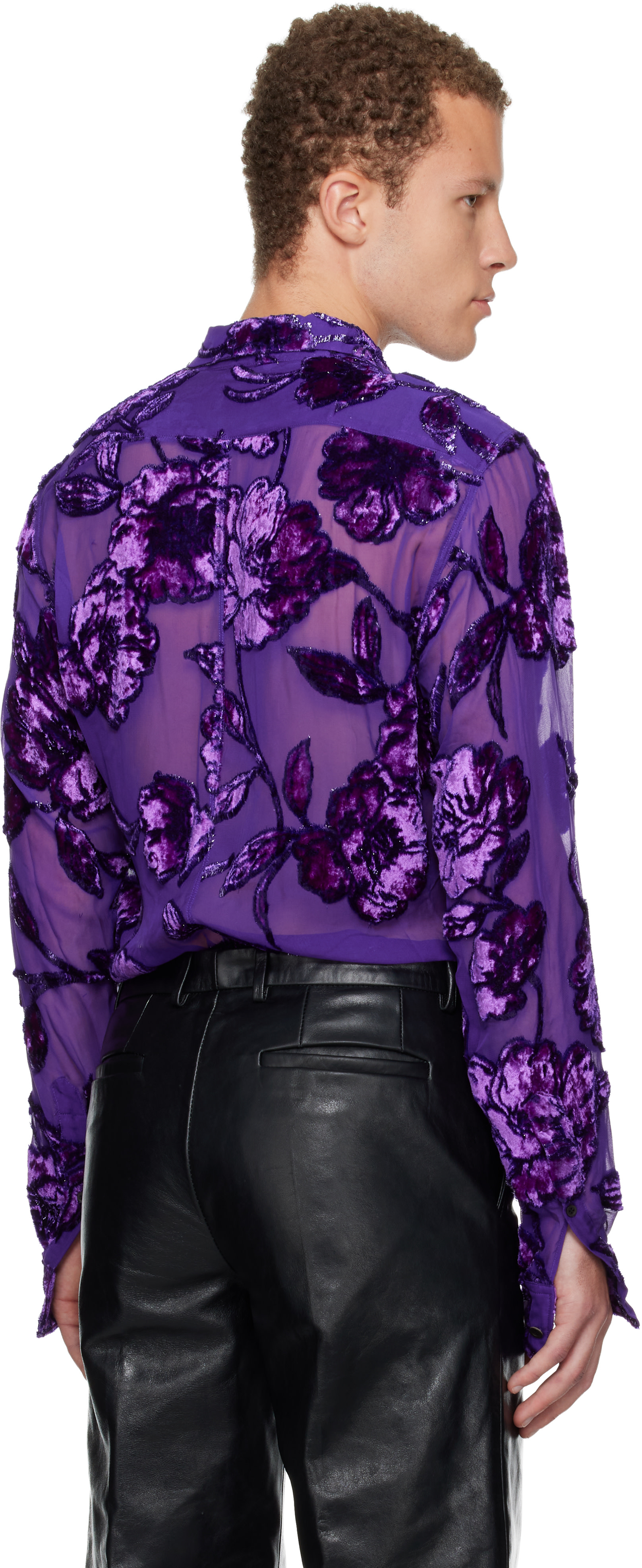 Dries Van Noten: Purple Fitted Sheer Shirt | SSENSE