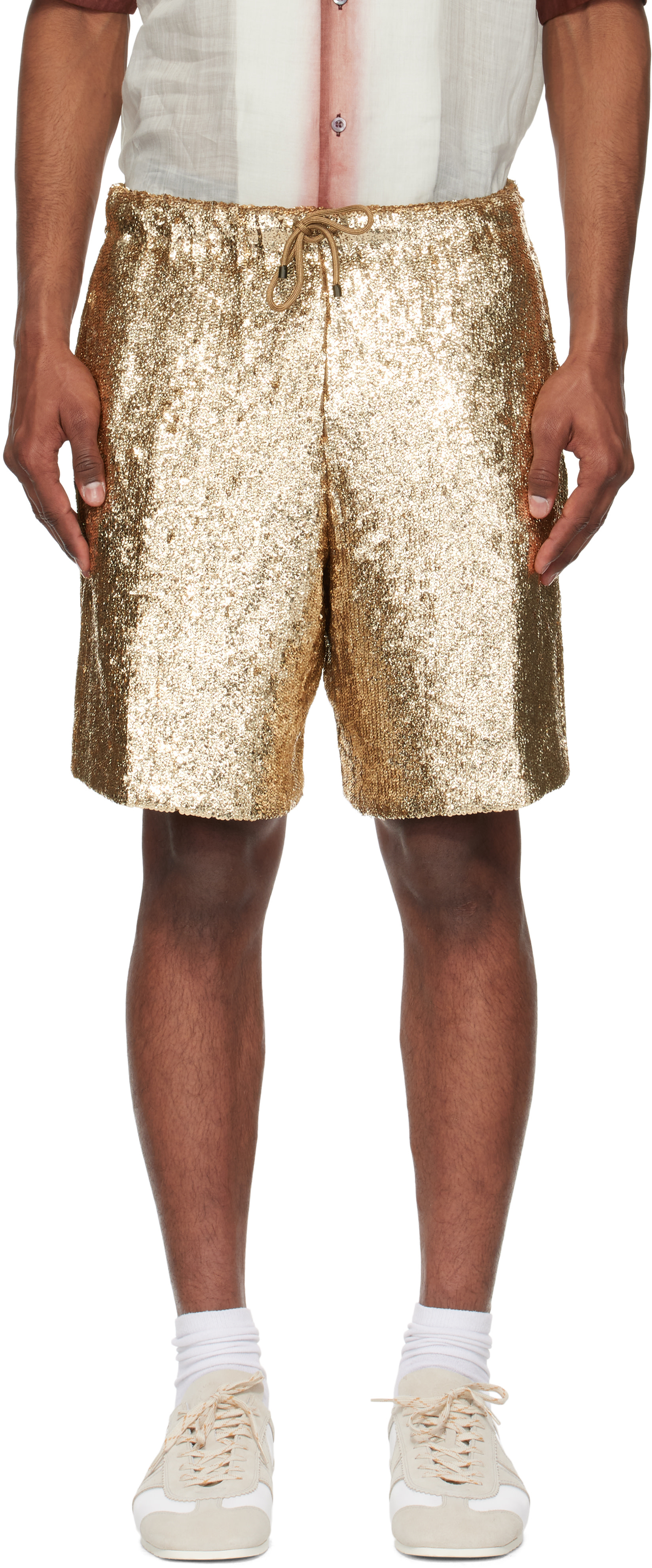 DRIES VAN NOTEN ショートパンツ Dries Van Noten: ゴールド スパンコール ショートパンツ | SSENSE 日本