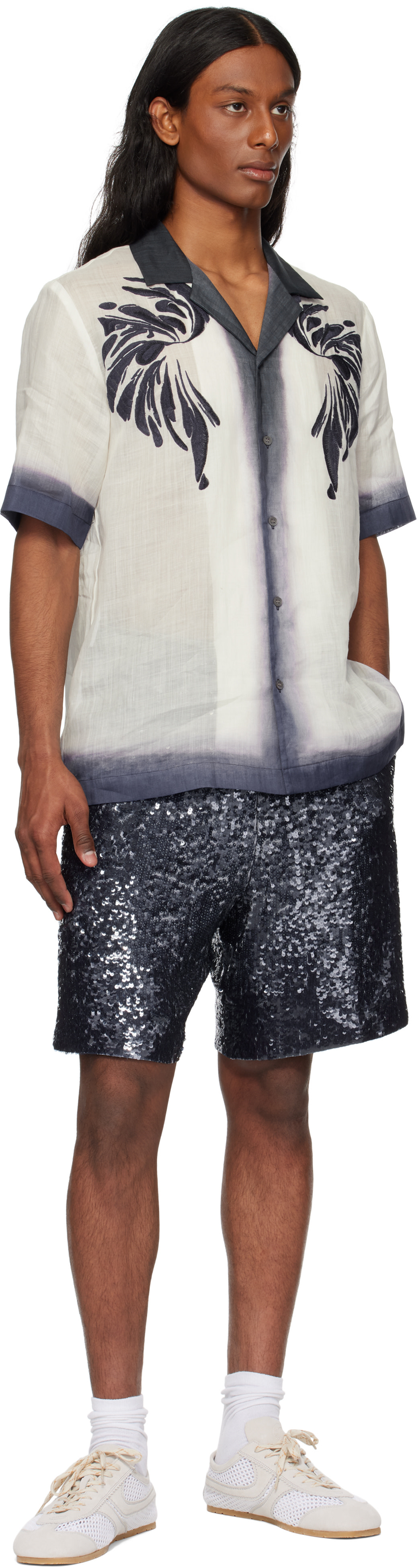 Dries Van Noten × Verner Panton ショートパンツ Dries Van Noten: ネイビー スパンコール ショートパンツ | SSENSE 日本