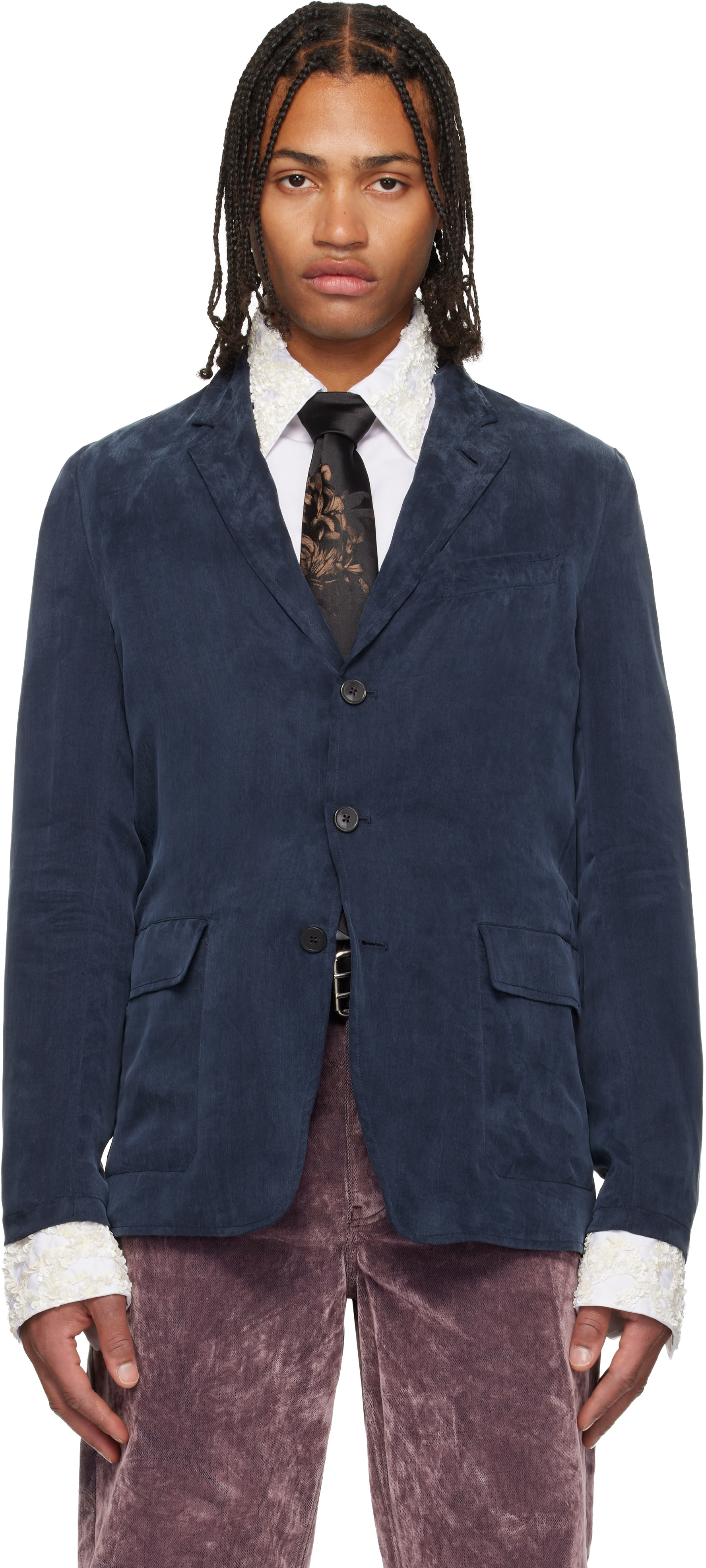 Dries Van Noten - ネイビー Peached Twill テーラードジャケット