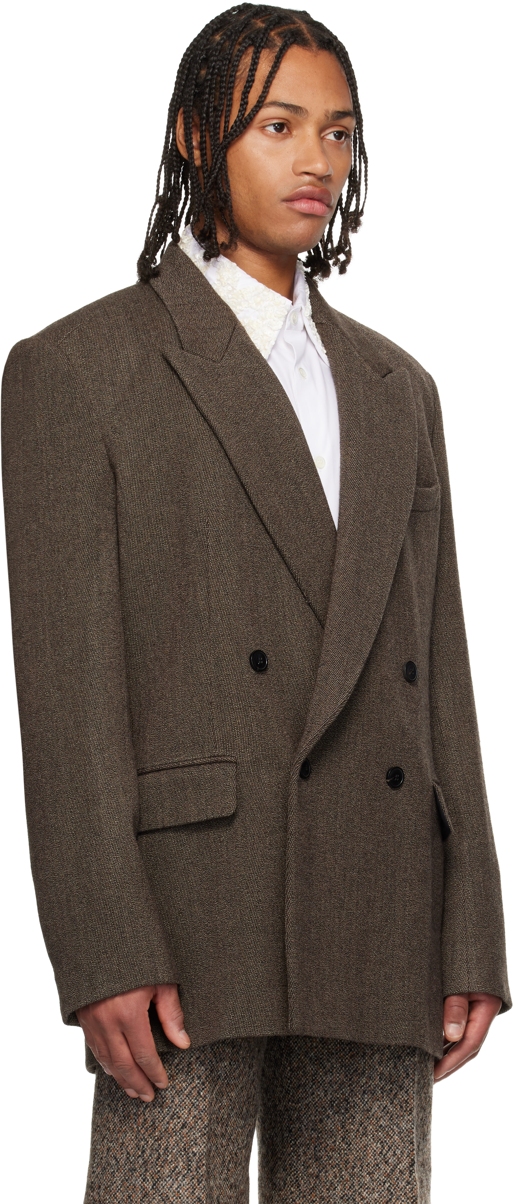 DRIES VAN NOTEN ダブル　テーラードジャケット　ブラウン Dries Van Noten: Brown Wool Serge Blazer | SSENSE