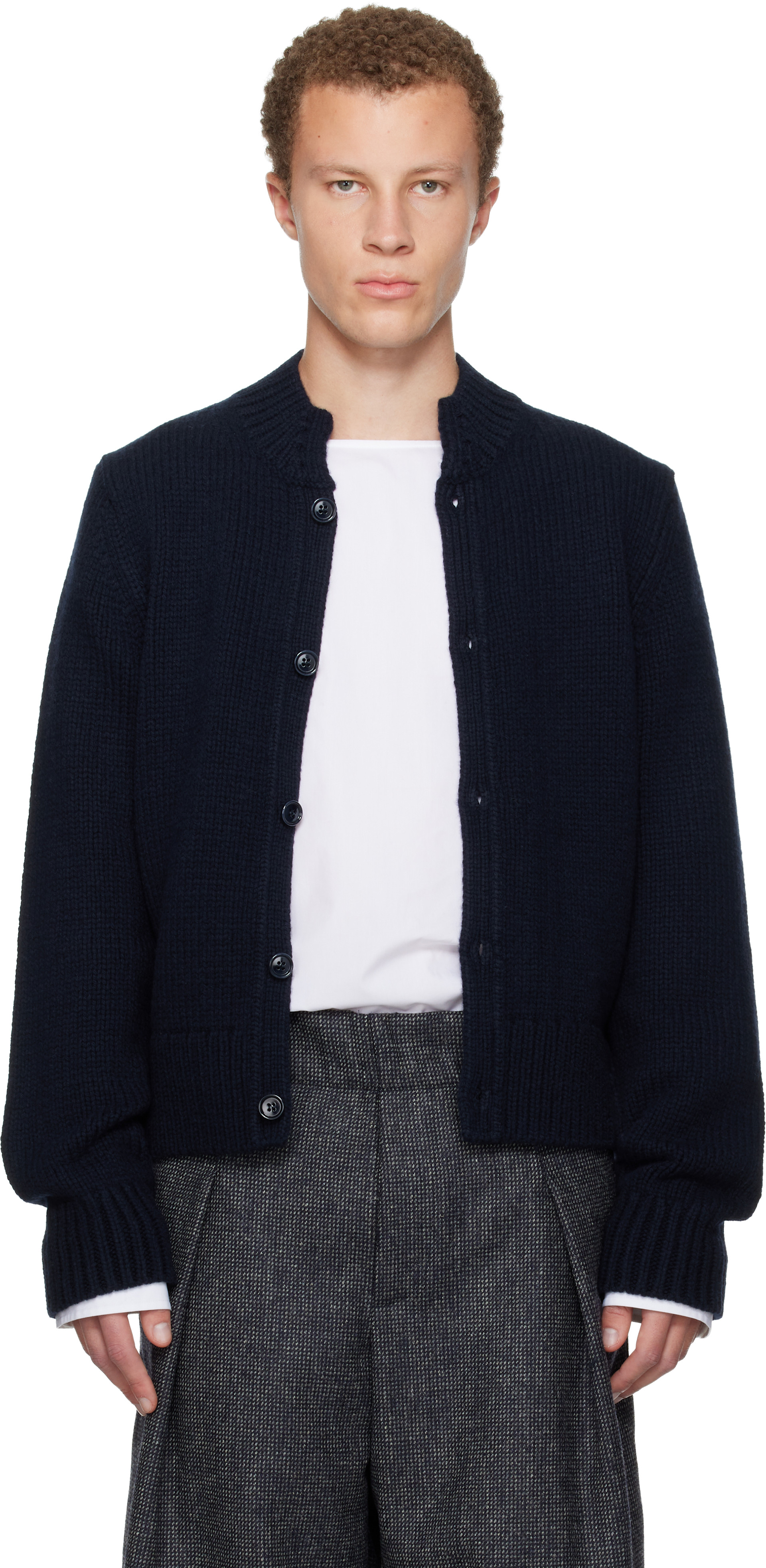 Dries Van Noten: ネイビー メリノウール カーディガン | SSENSE 日本