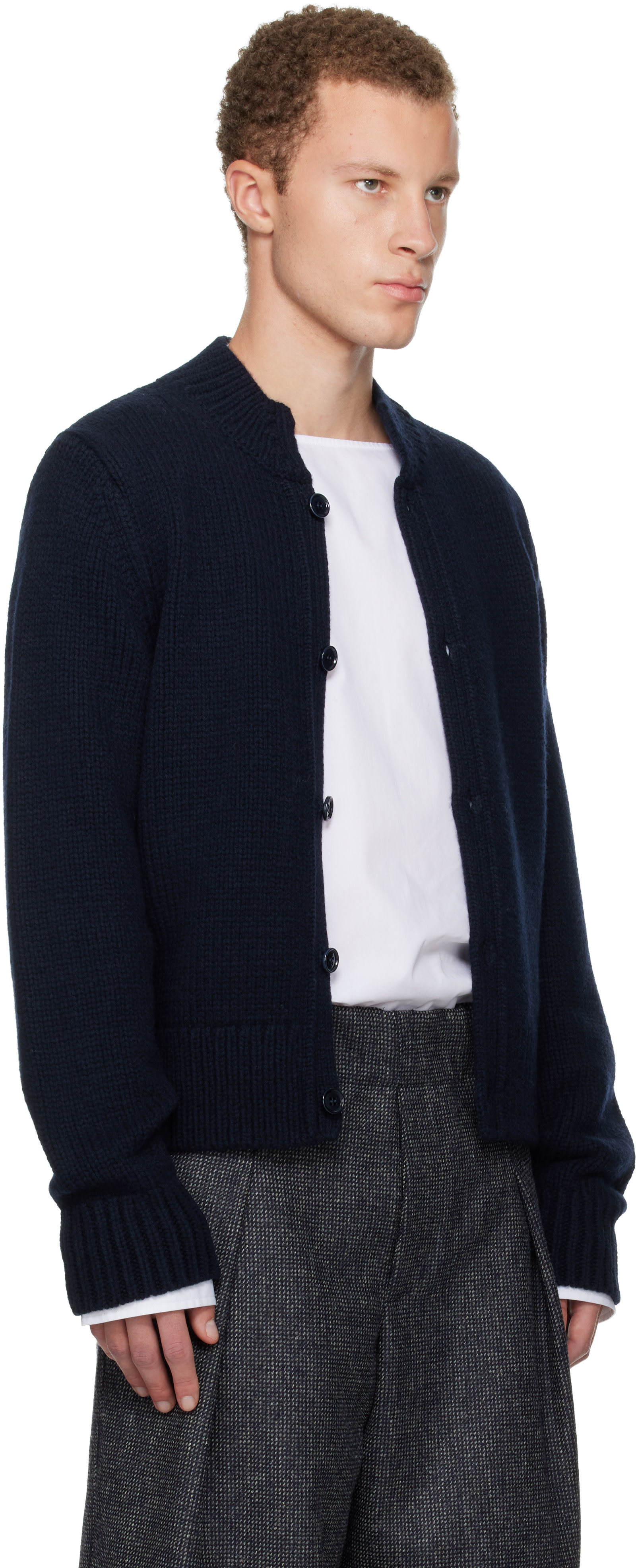 Dries Van Noten: Navy Merino Wool Cardigan | SSENSE