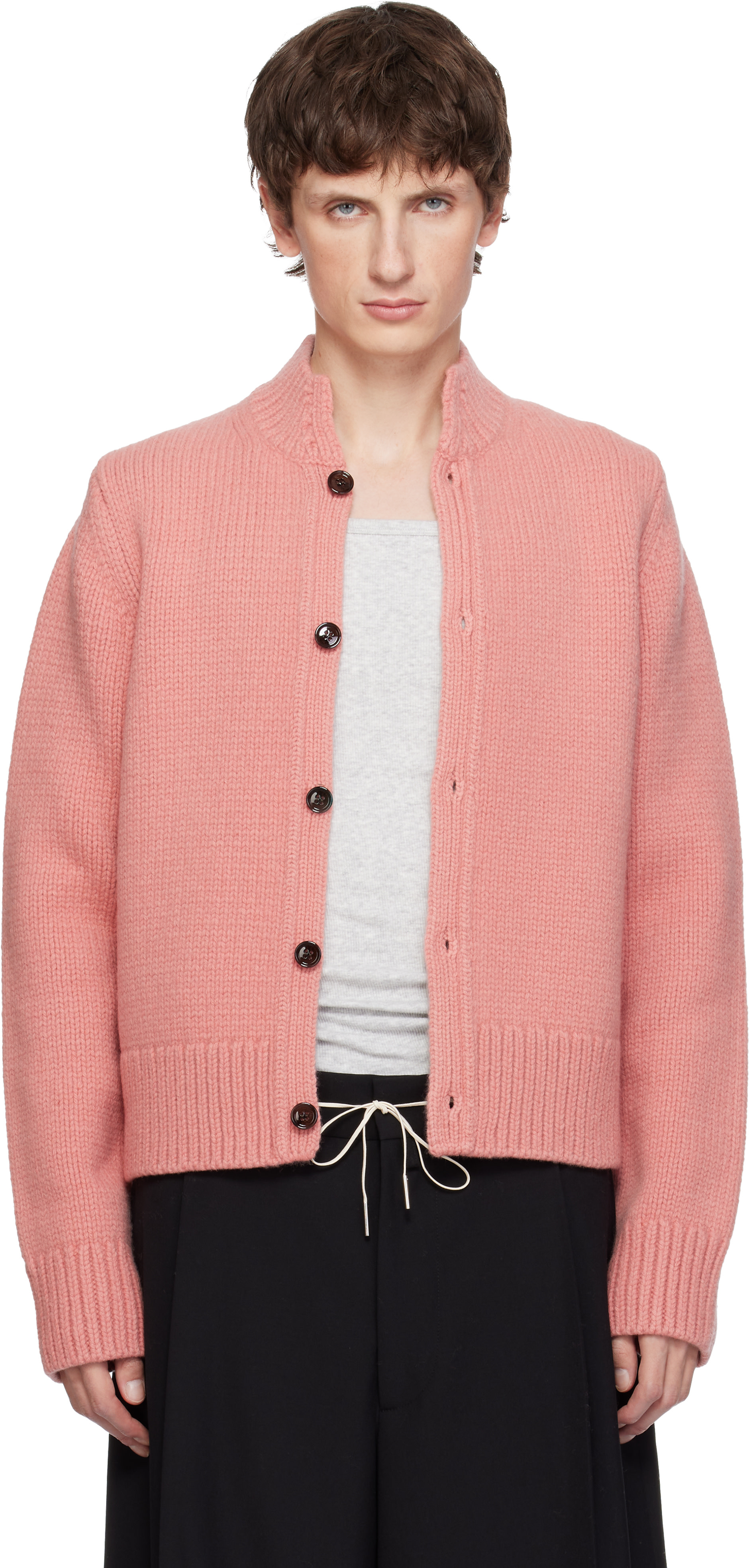 DRIES VAN NOTEN セカンドスキン　ピンク Dries Van Noten: Pink Wool & Cashmere Cardigan | SSENSE