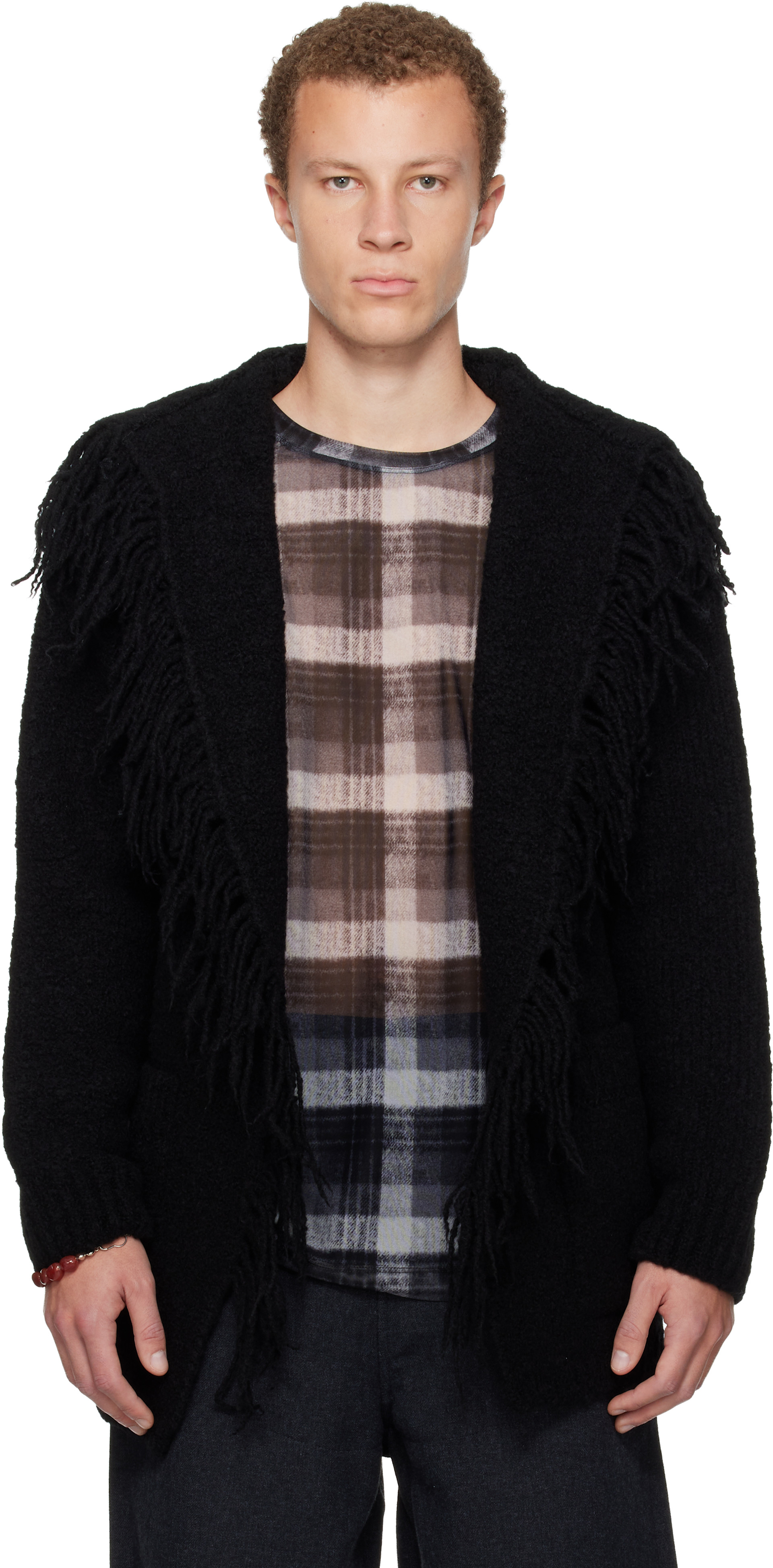 Dries Van Noten: Black Fringed Cardigan | SSENSE