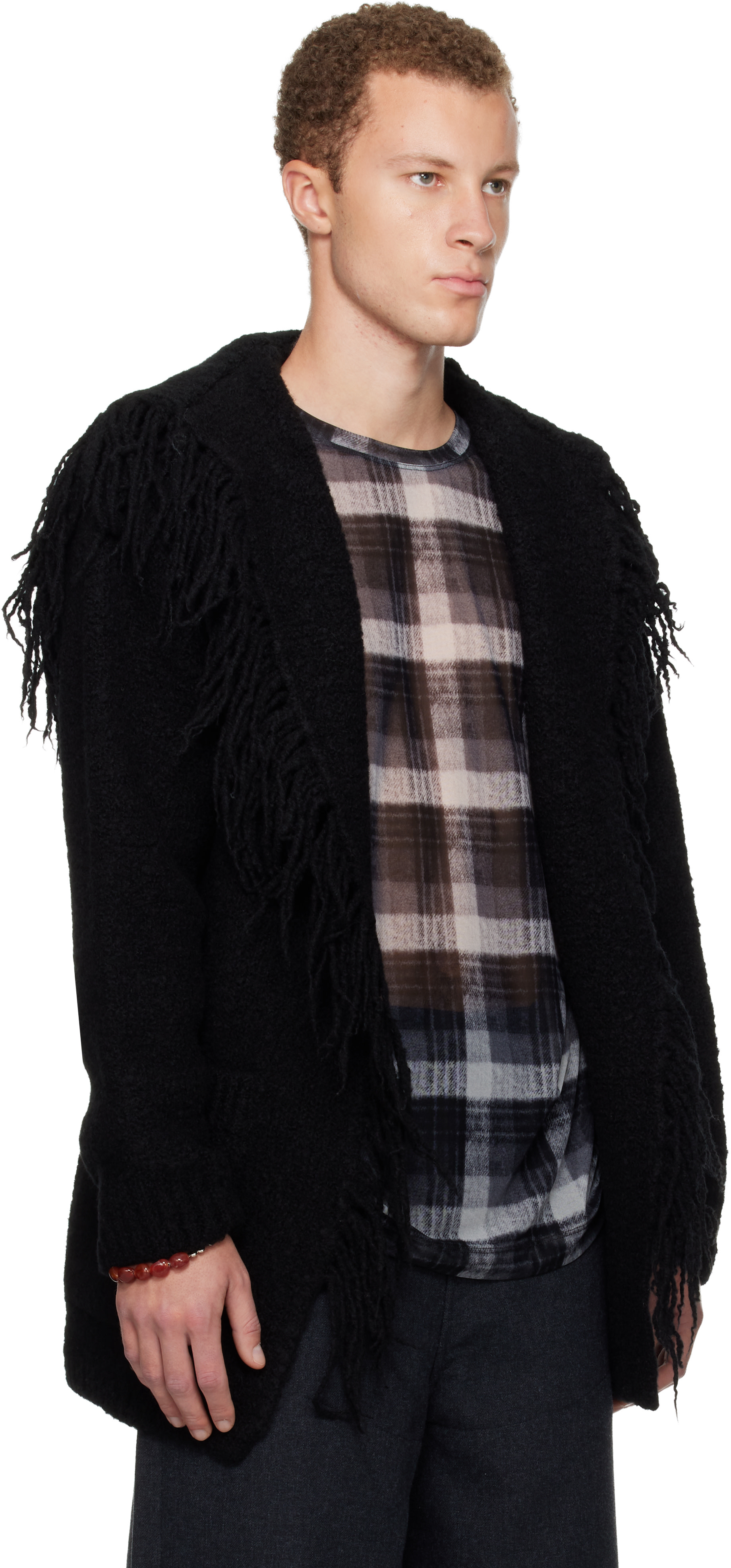 Dries Van Noten: Black Fringed Cardigan | SSENSE Canada