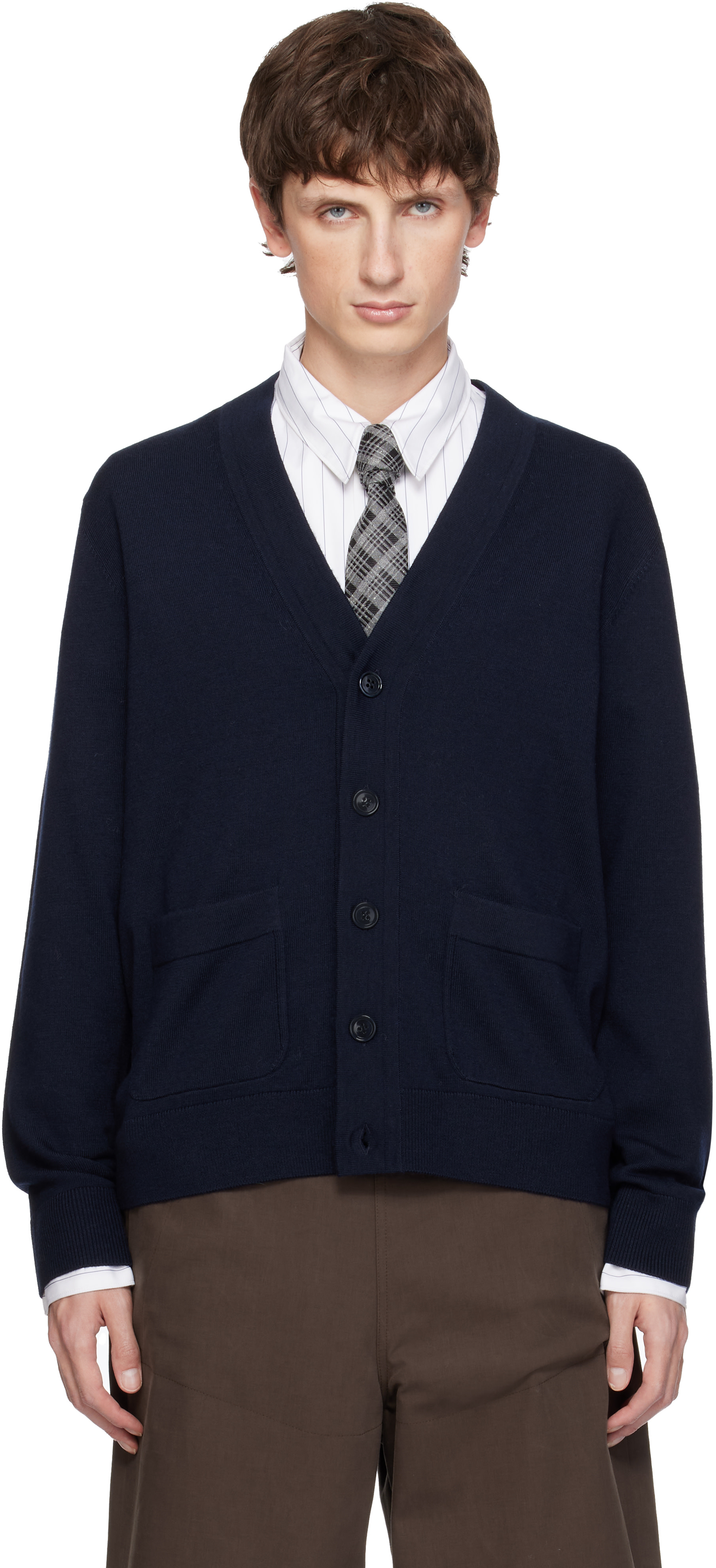 DRIES VAN NOTEN メリノウール カーディガン ネイビー Dries Van Noten: ネイビー メリノウール カーディガン | SSENSE 日本