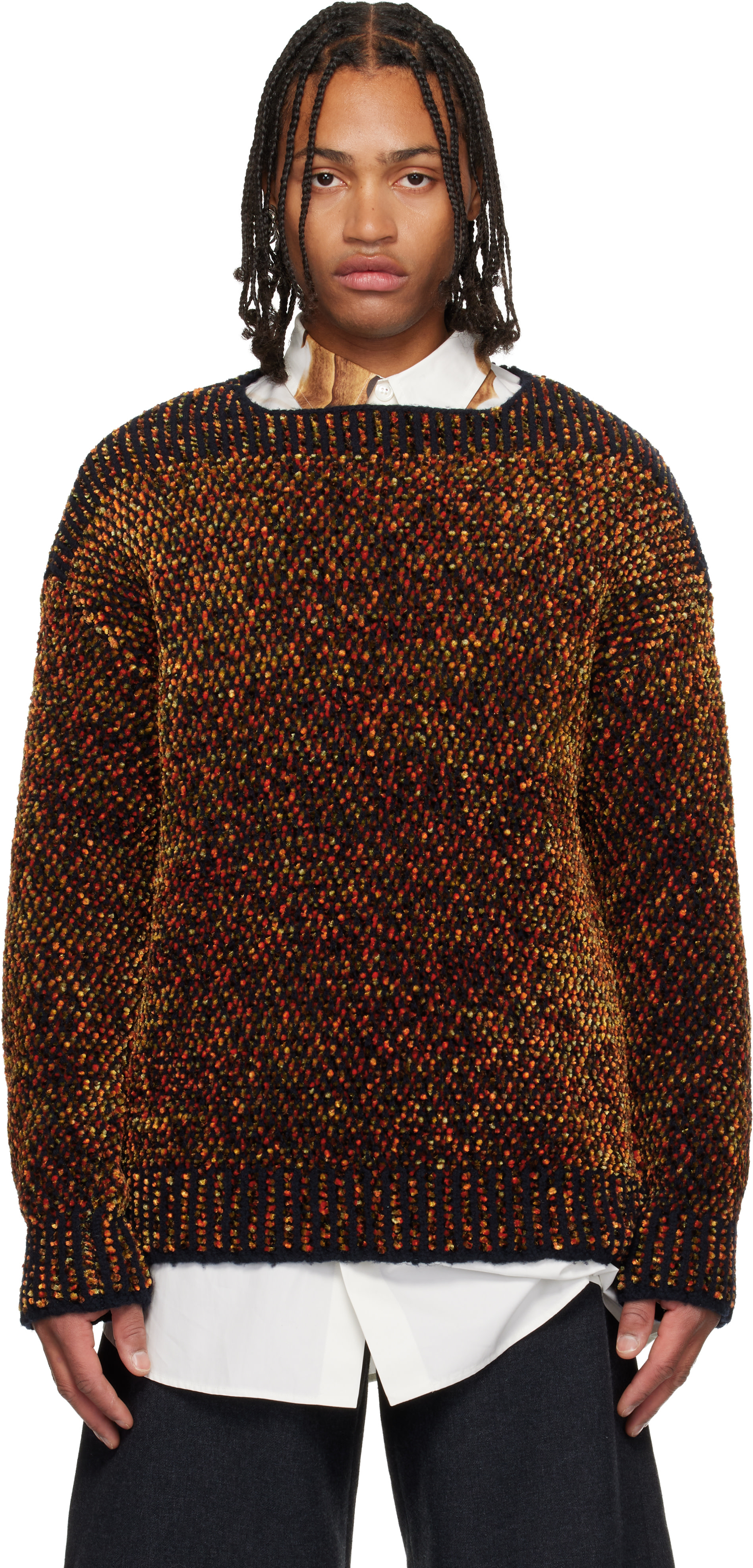 Dries Van Noten: Black & Orange Jacquard Sweater | SSENSE