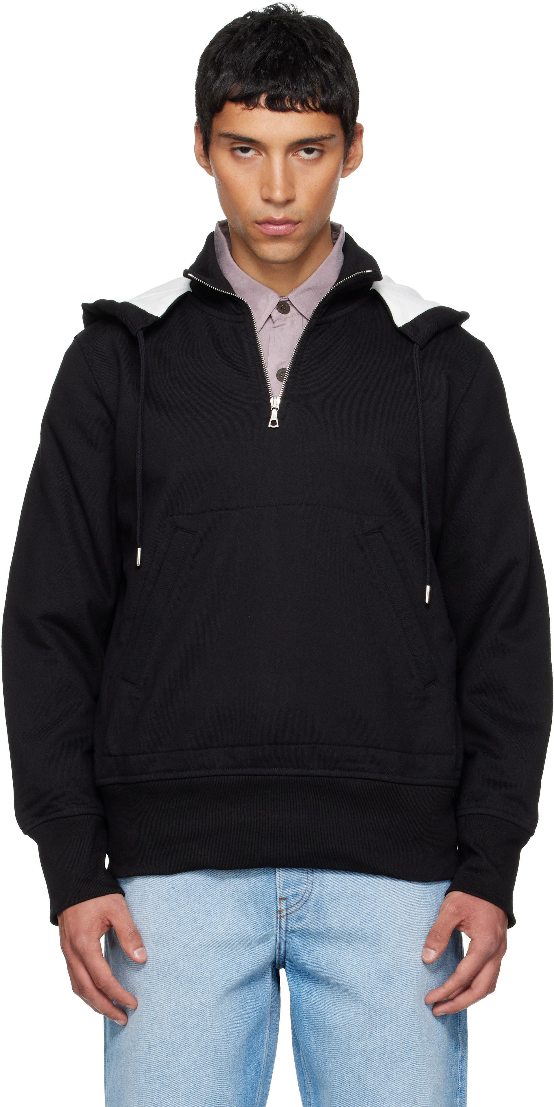 Dries Van Noten - Pull à capuche noir à demi-glissière