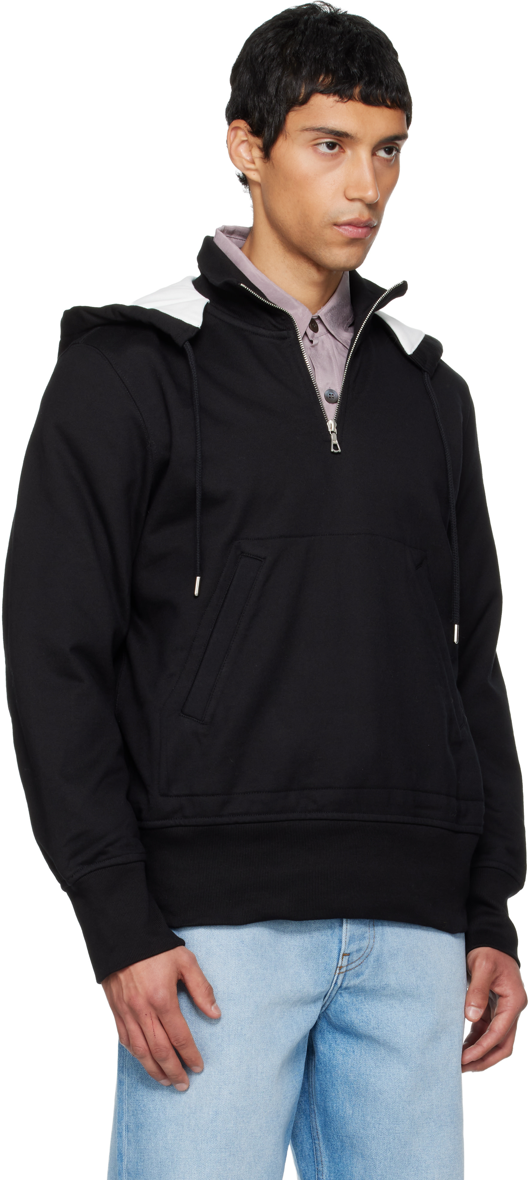 Dries Van Noten - Pull à capuche noir à demi-glissière