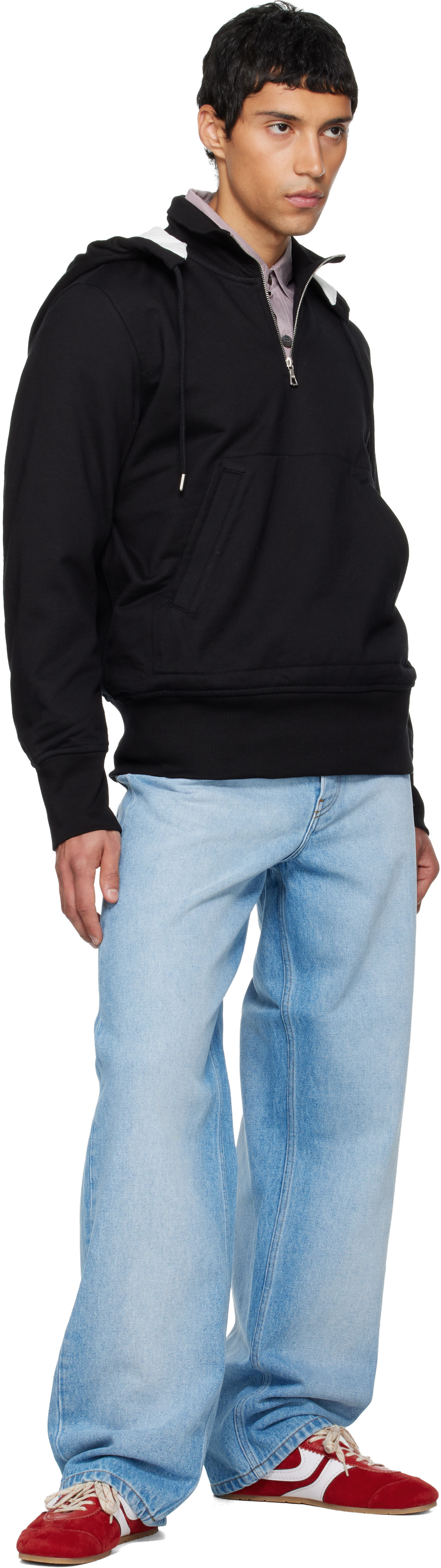 Dries Van Noten - Pull à capuche noir à demi-glissière