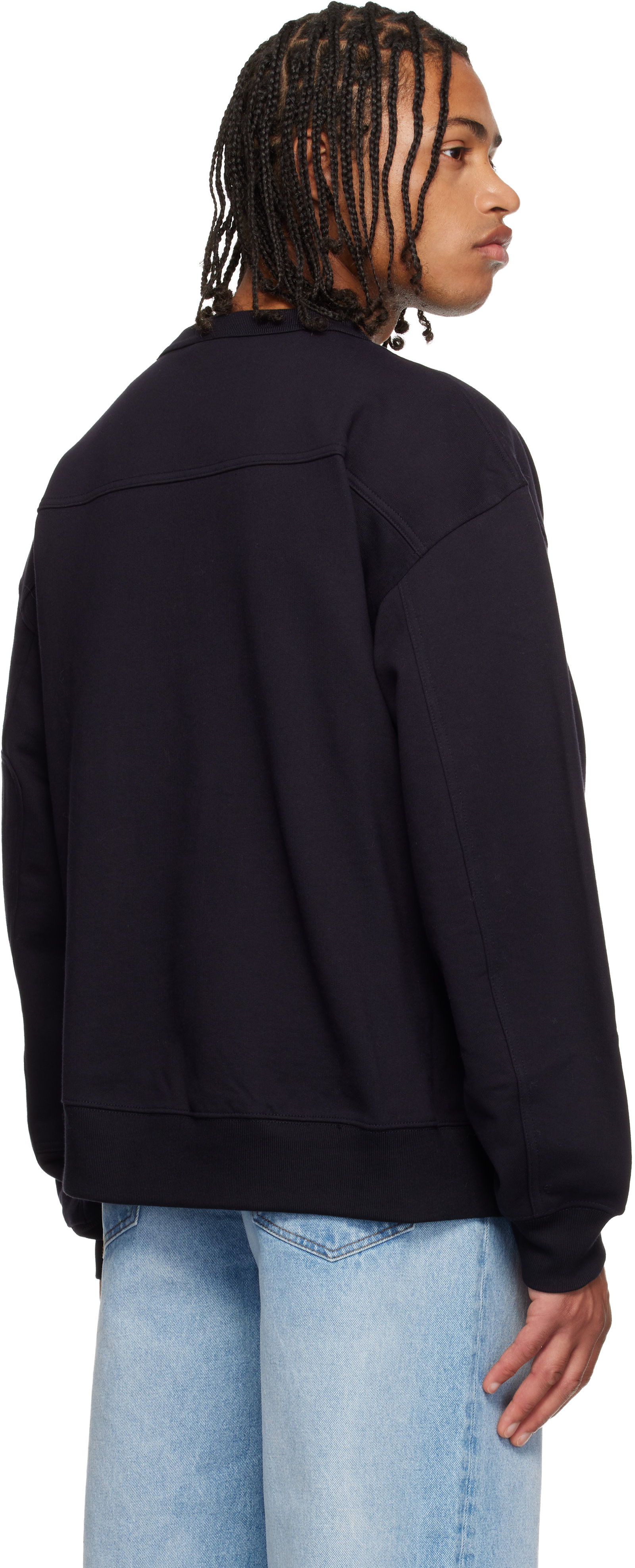 Dries Van Noten - Pull molletonné bleu marine à sangle