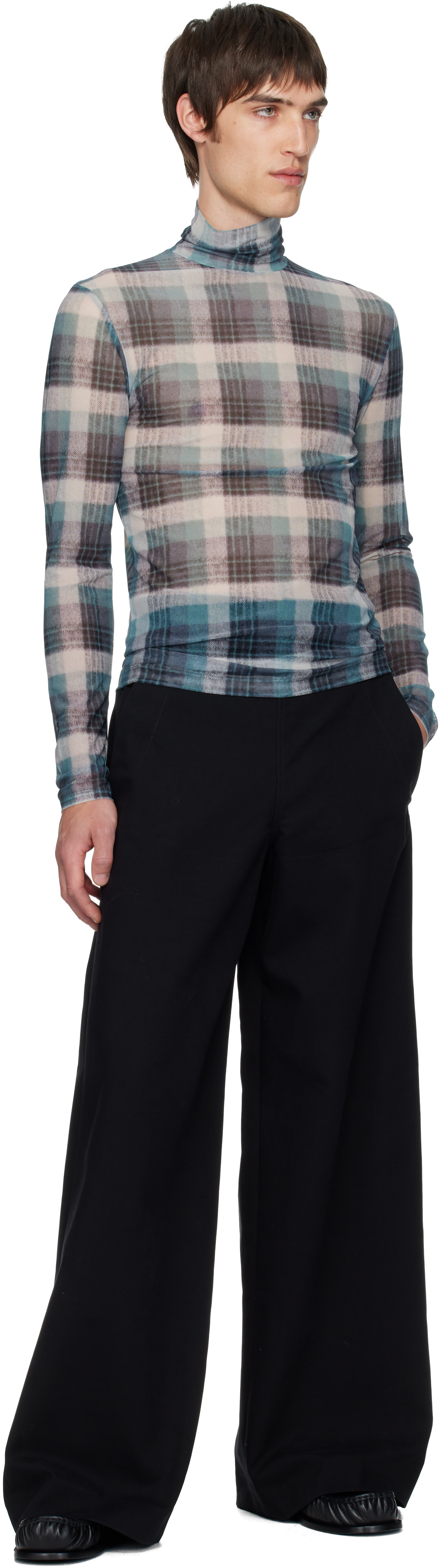 Dries Van Noten: Blue Mesh Turtleneck | SSENSE