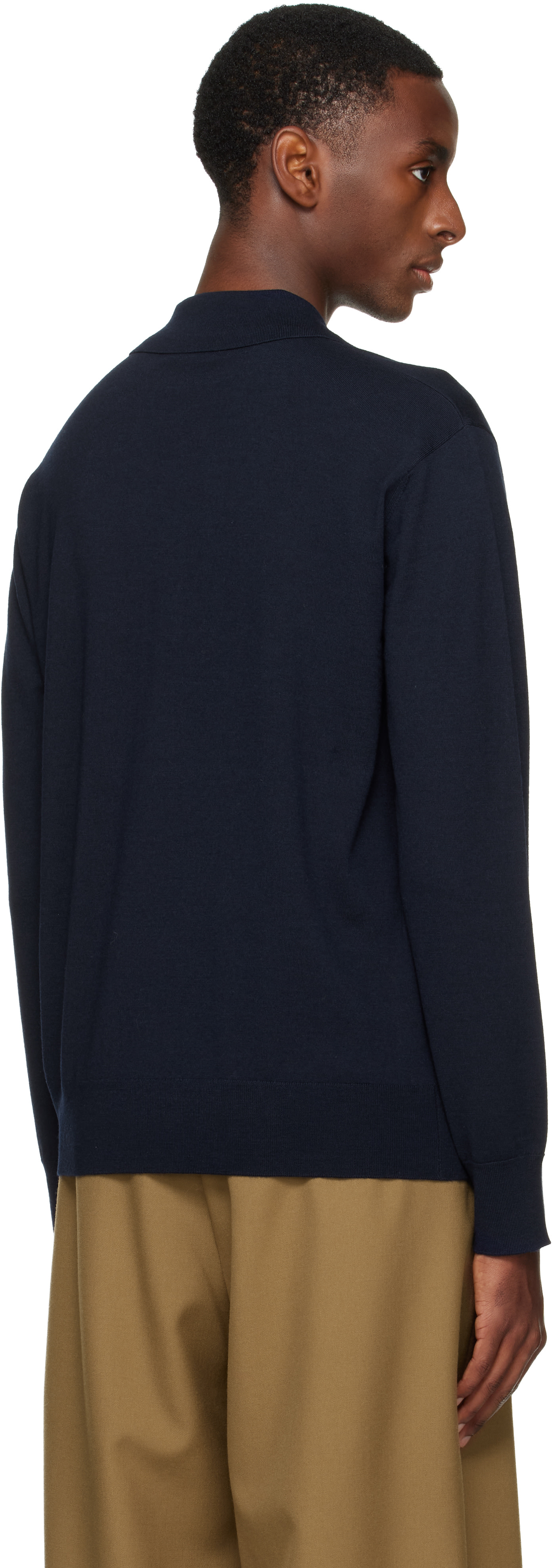 Dries Van Noten - ネイビー ウール ニットポロシャツ