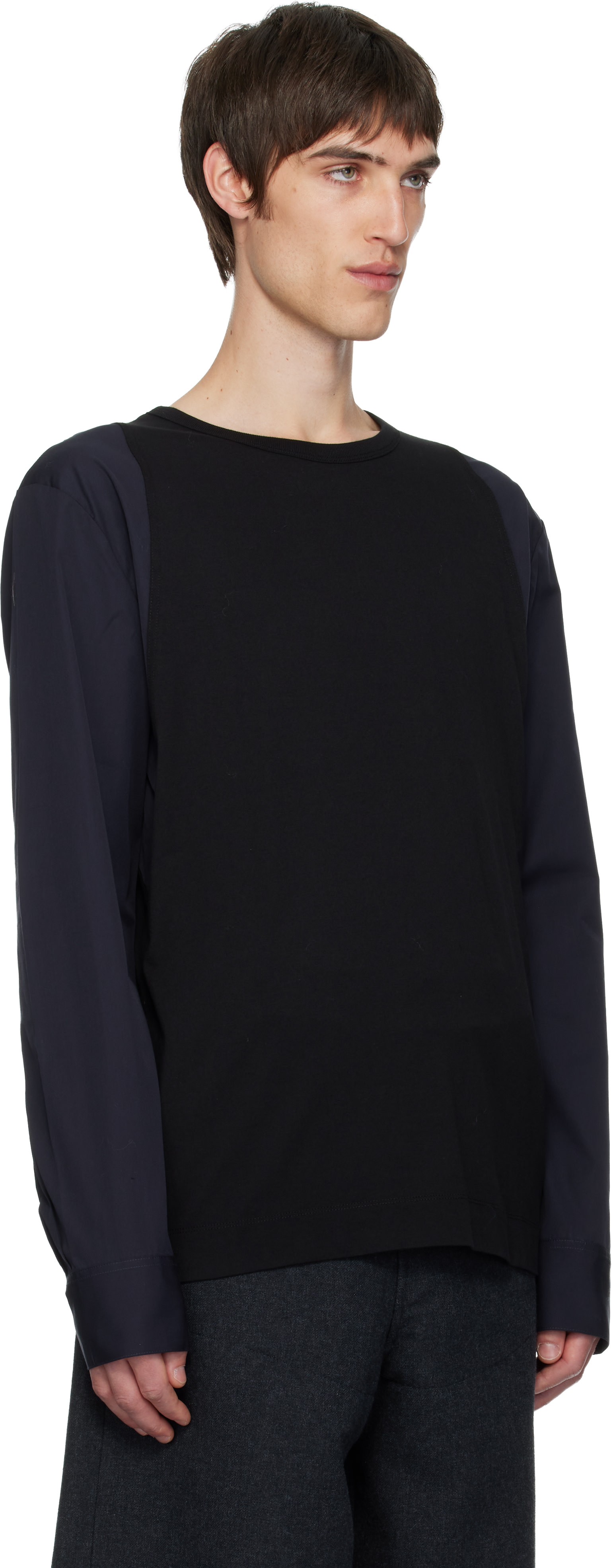 Dries Van Noten: ブラック＆ネイビー Contrast Sleeves Tシャツ