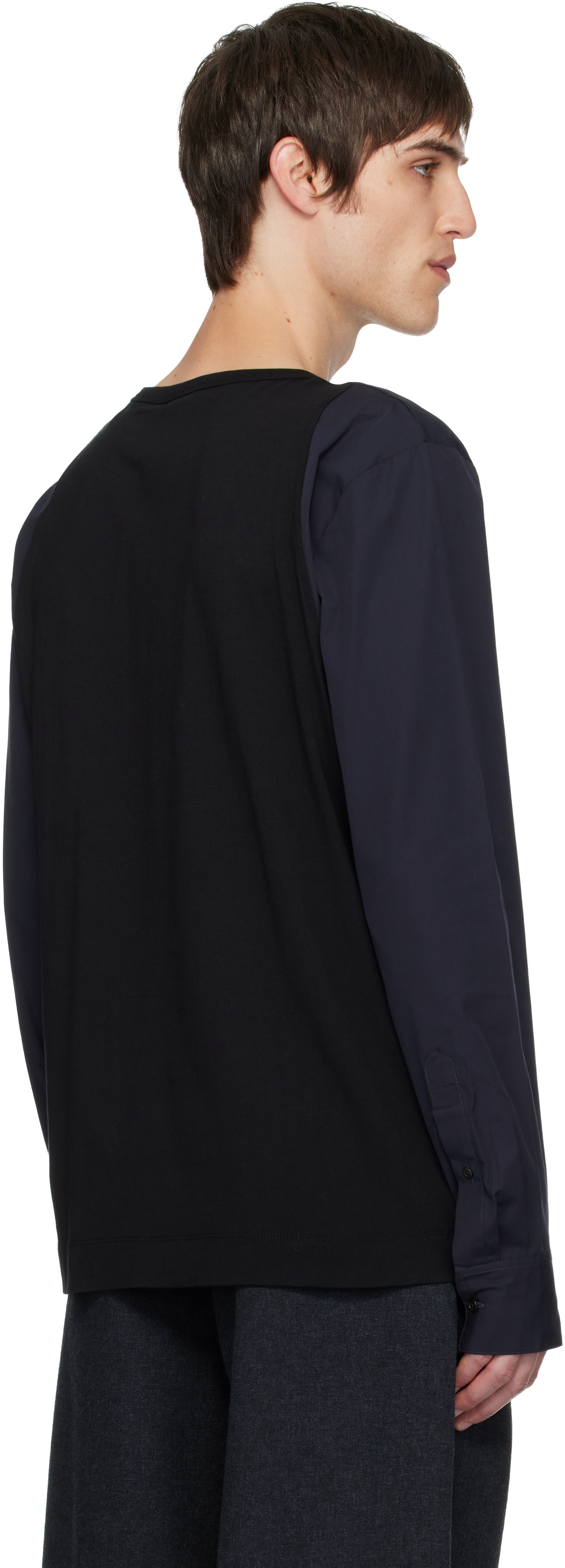 Dries Van Noten: ブラック＆ネイビー Contrast Sleeves Tシャツ 
