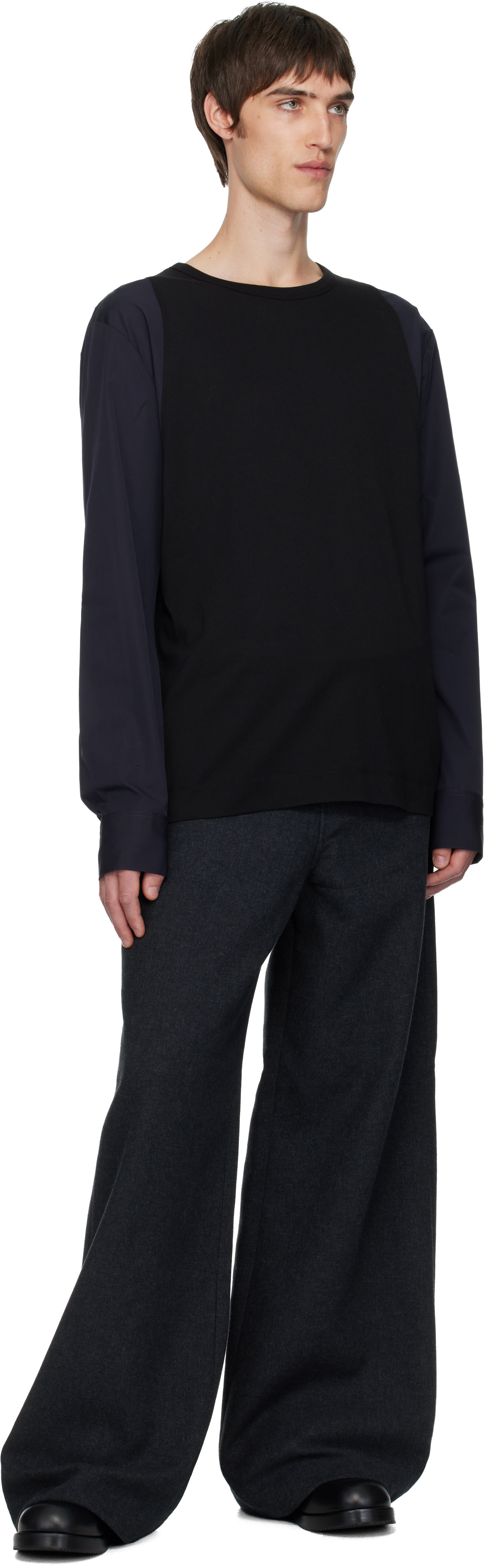 Dries Van Noten: ブラック＆ネイビー Contrast Sleeves Tシャツ