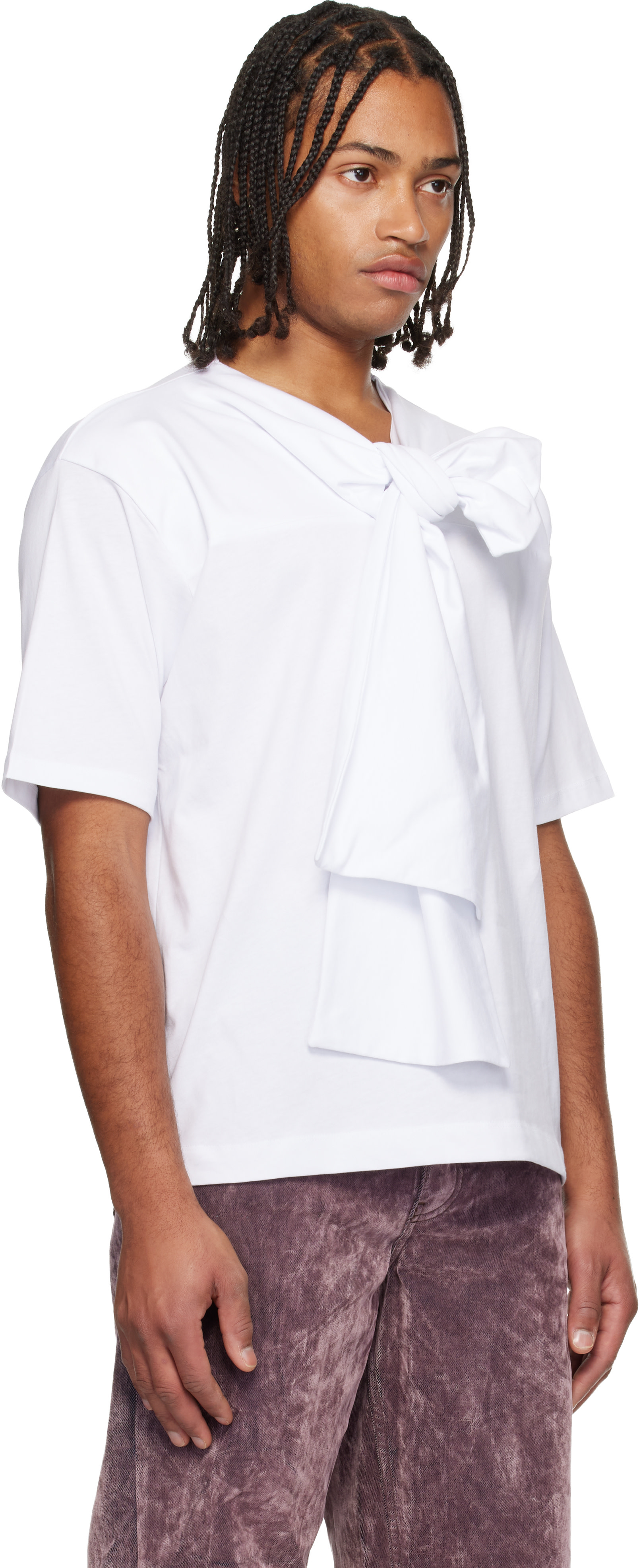 Dries Van Noten: White Bow Neck Cotton T-shirt | SSENSE