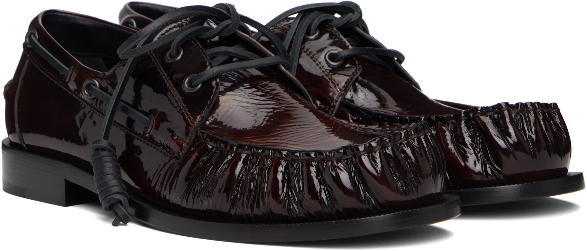 Dries Van Noten: Brown Patent Leather Boat Shoes | SSENSE
