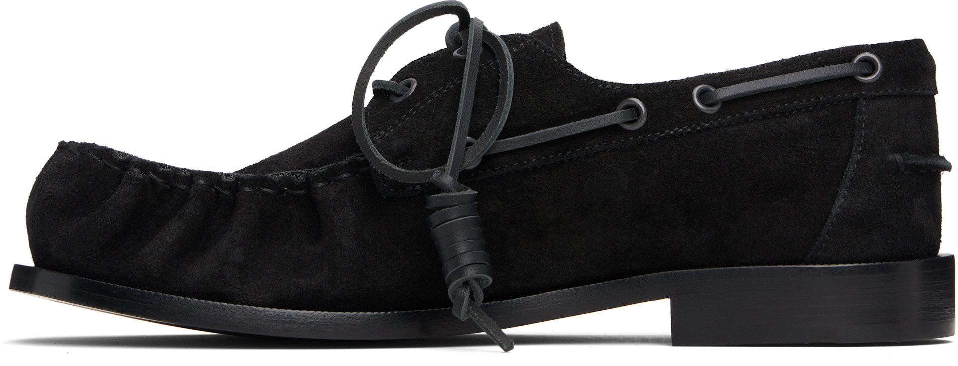 Dries Van Noten: Black Suede Boat Shoes | SSENSE