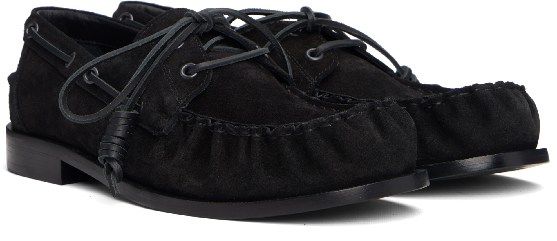 Dries Van Noten: Black Suede Boat Shoes | SSENSE
