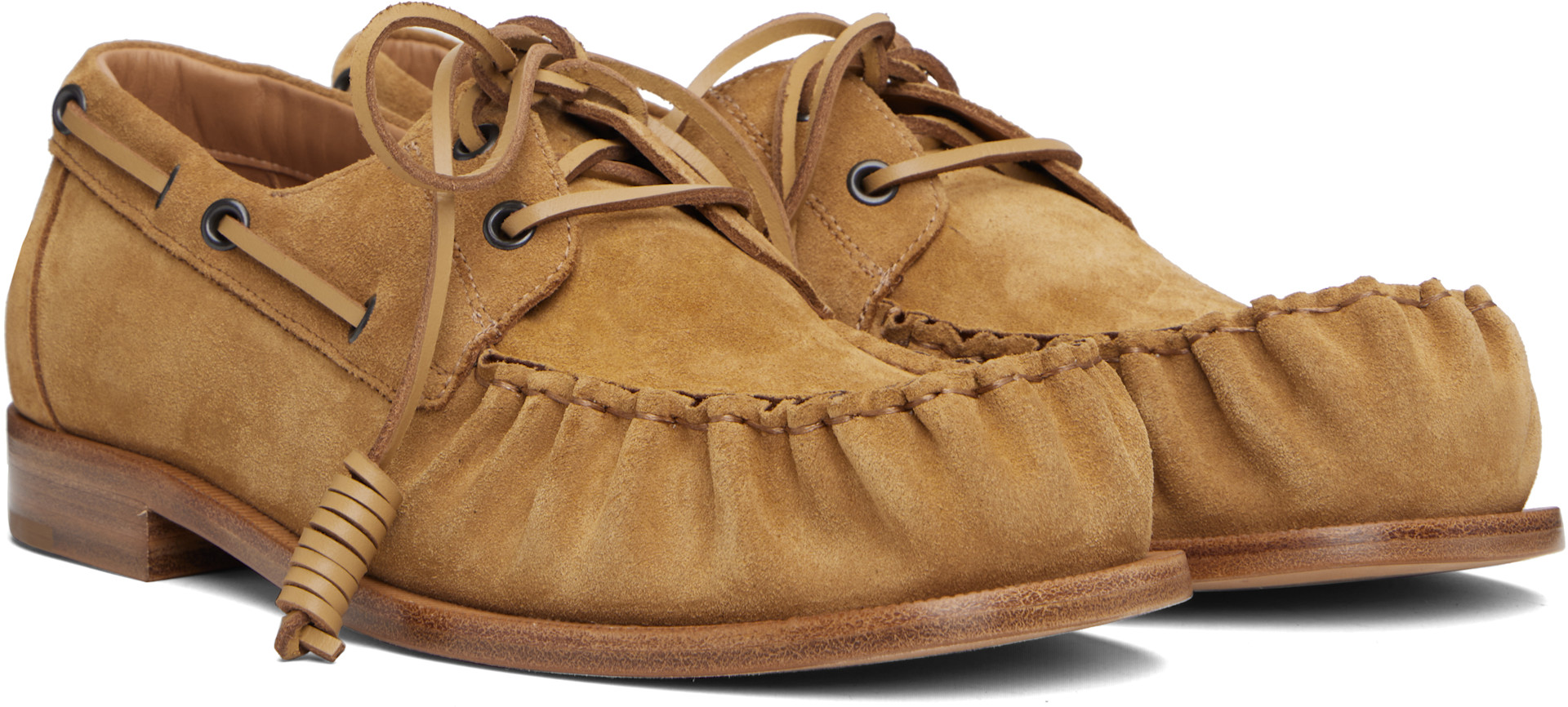 Dries Van Noten: Tan Suede Boat Shoes | SSENSE