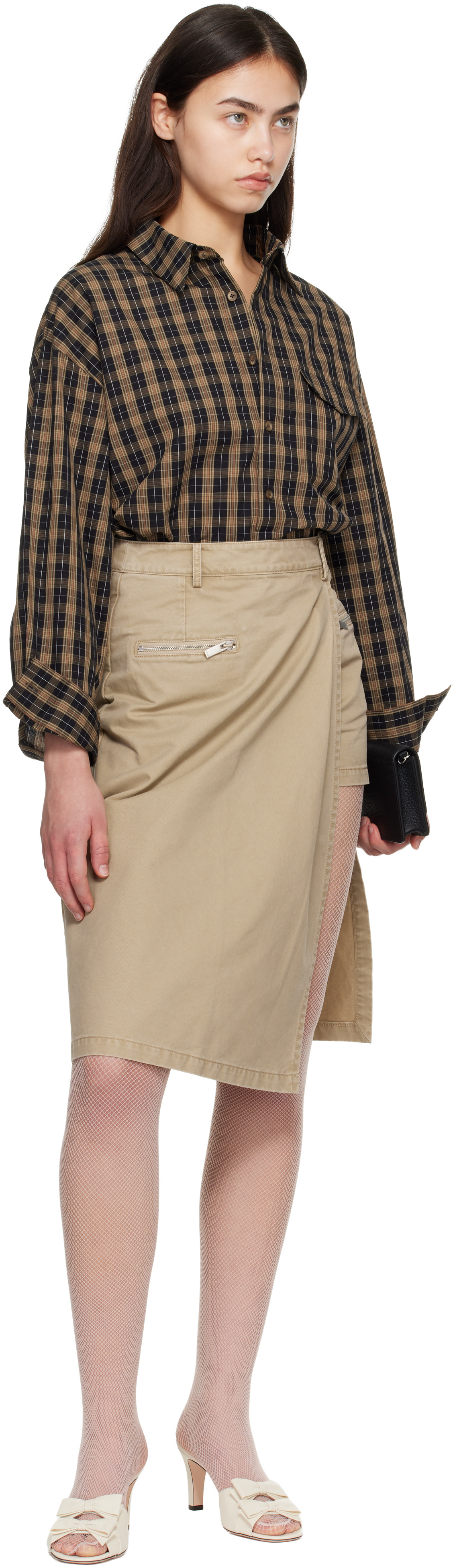 CPLUS SERIES - Jupe midi cargo asymétrique kaki