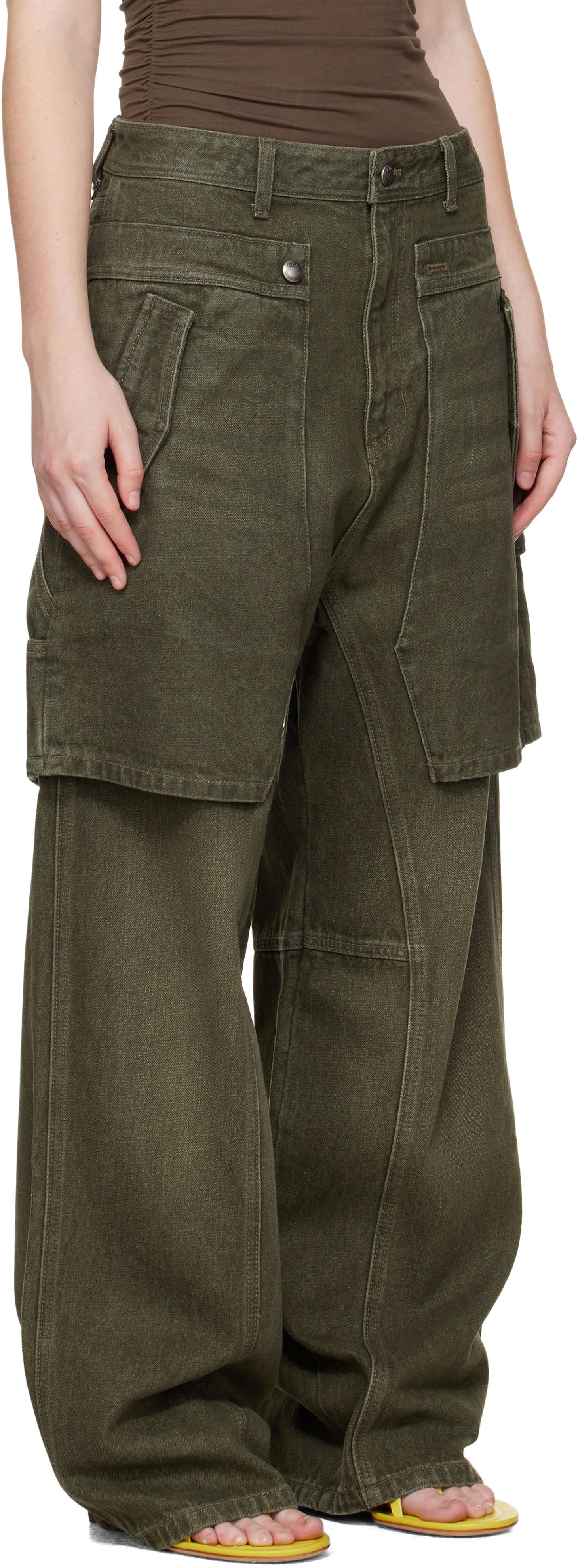 Andersson Bell: Green Raptor Layered Wide-Leg Jeans | SSENSE