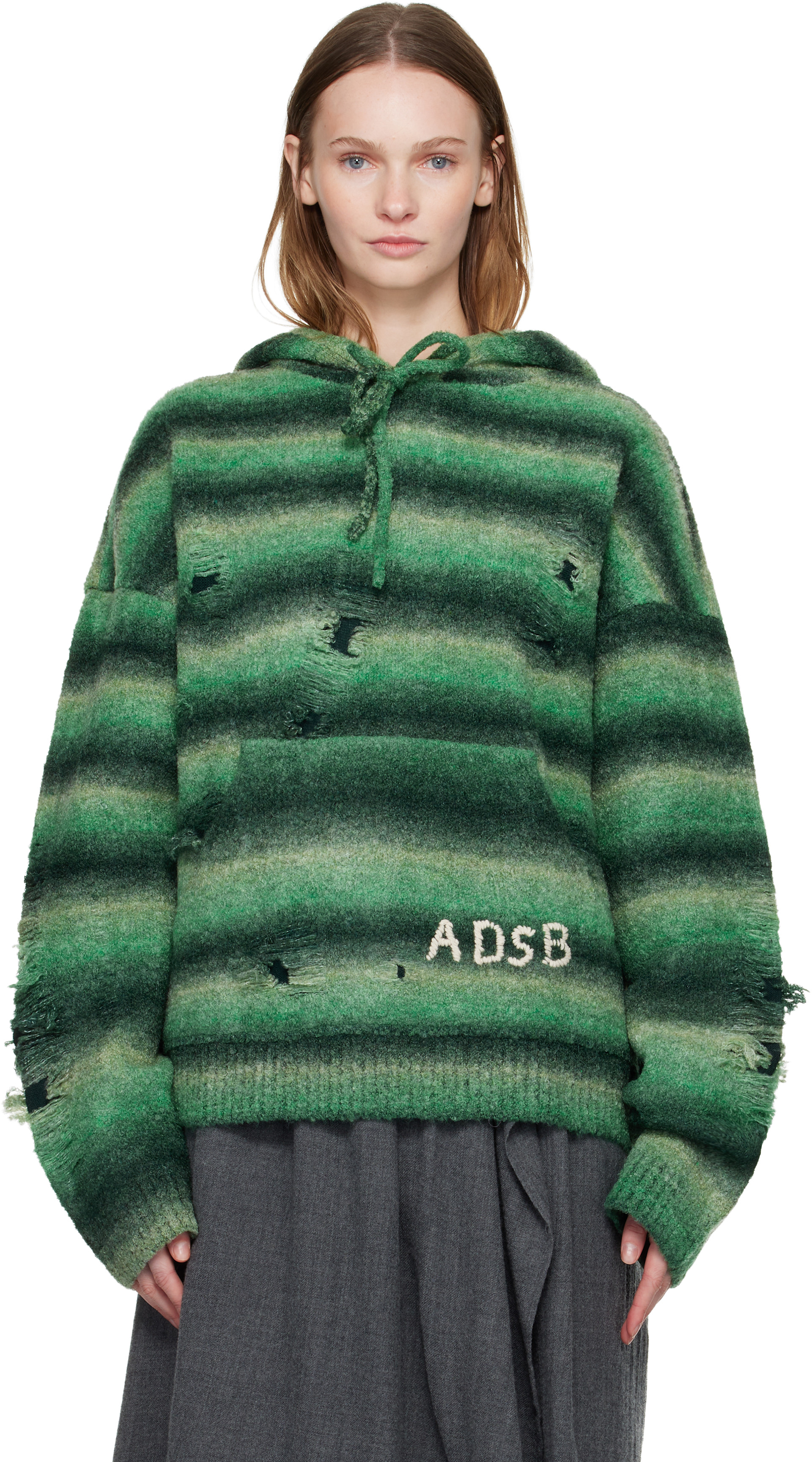 Andersson Bell - Pull à capuche dégradé vert à motif usé