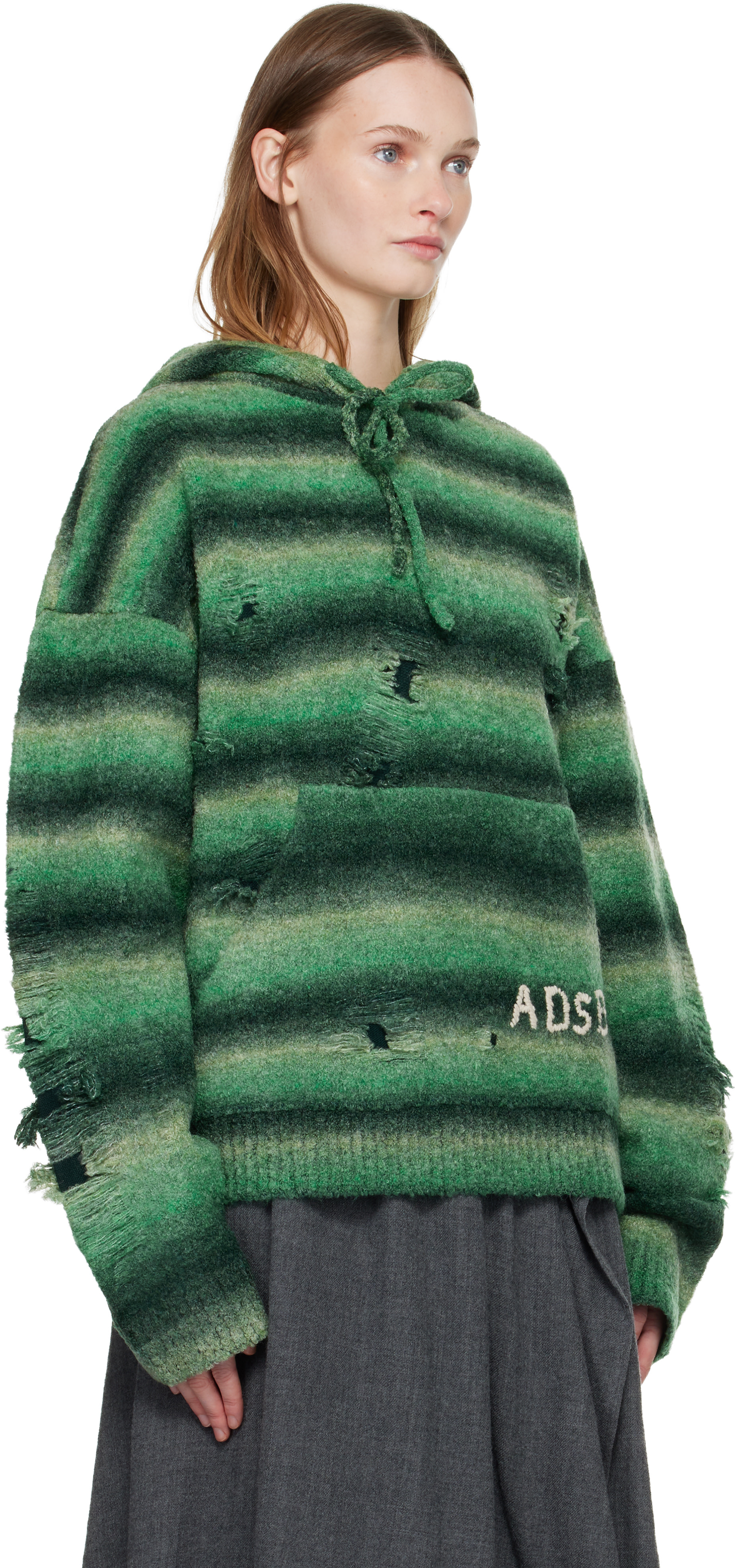 Andersson Bell - Pull à capuche dégradé vert à motif usé