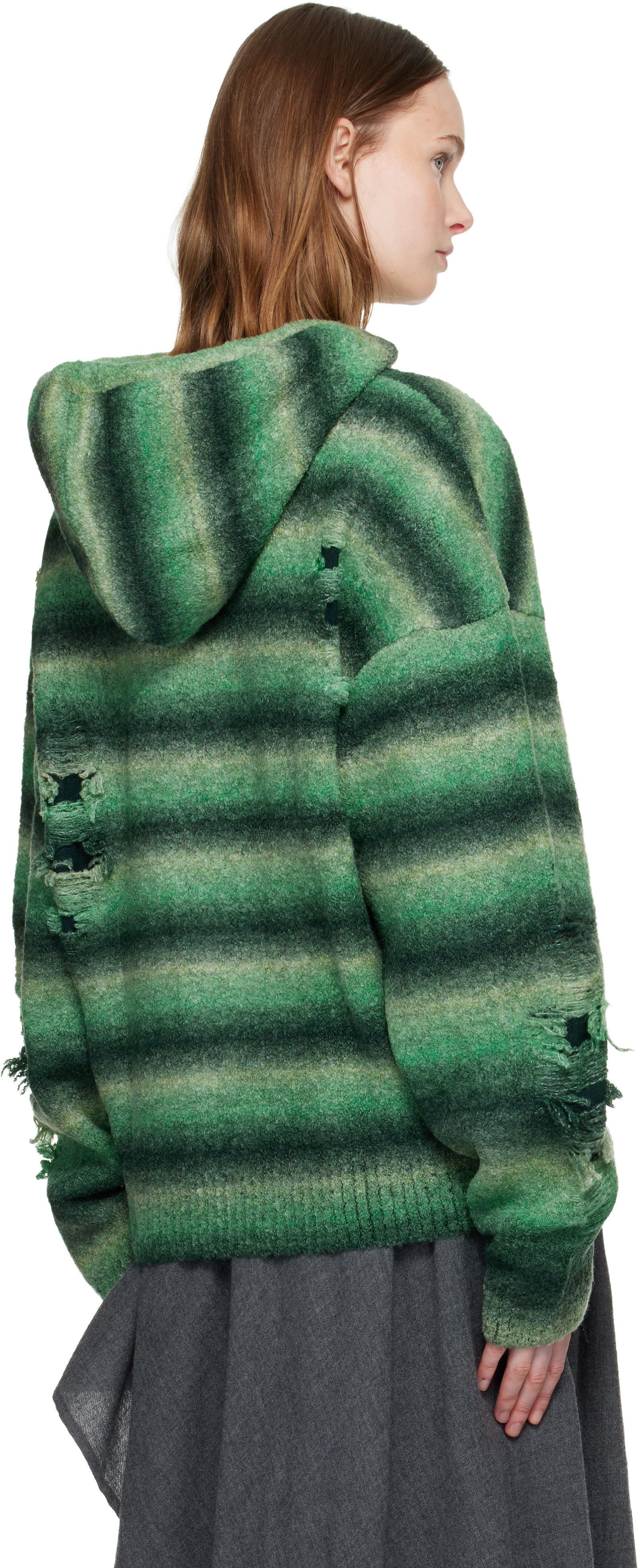 Andersson Bell - Pull à capuche dégradé vert à motif usé